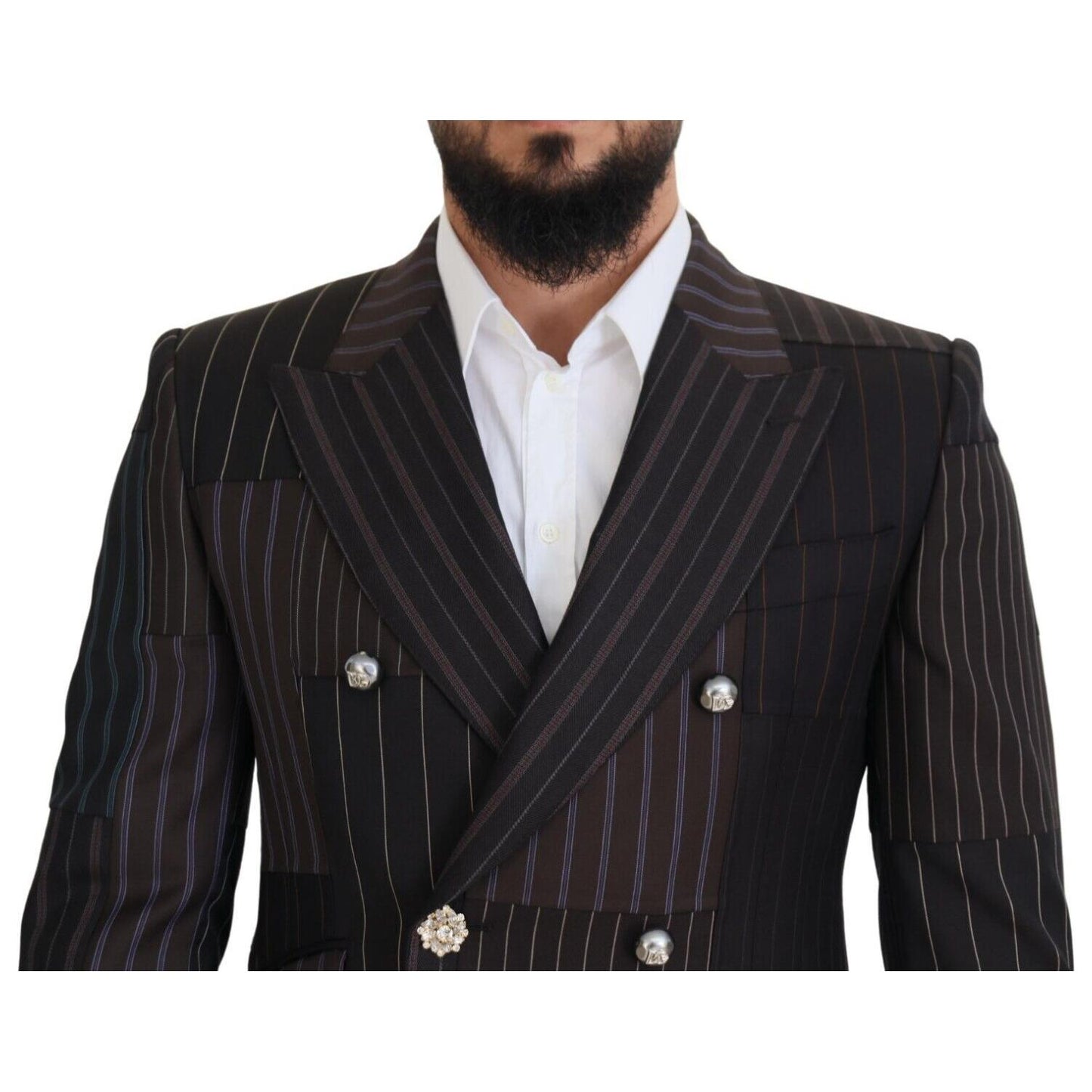 Dolce & Gabbana Multicolor Wool Silk Blend Slim Fit Blazer Dolce & Gabbana Black