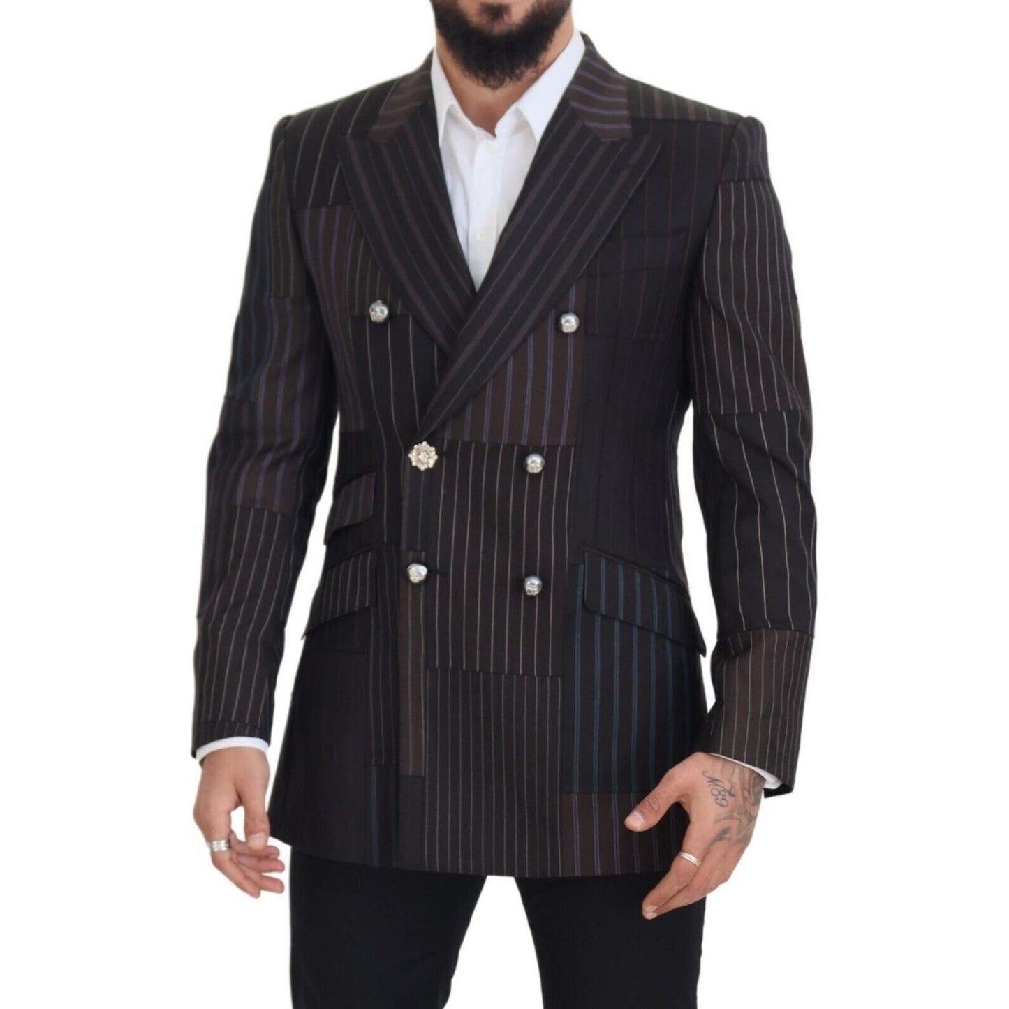Dolce & Gabbana Multicolor Wool Silk Blend Slim Fit Blazer Dolce & Gabbana Dark Slate Gray