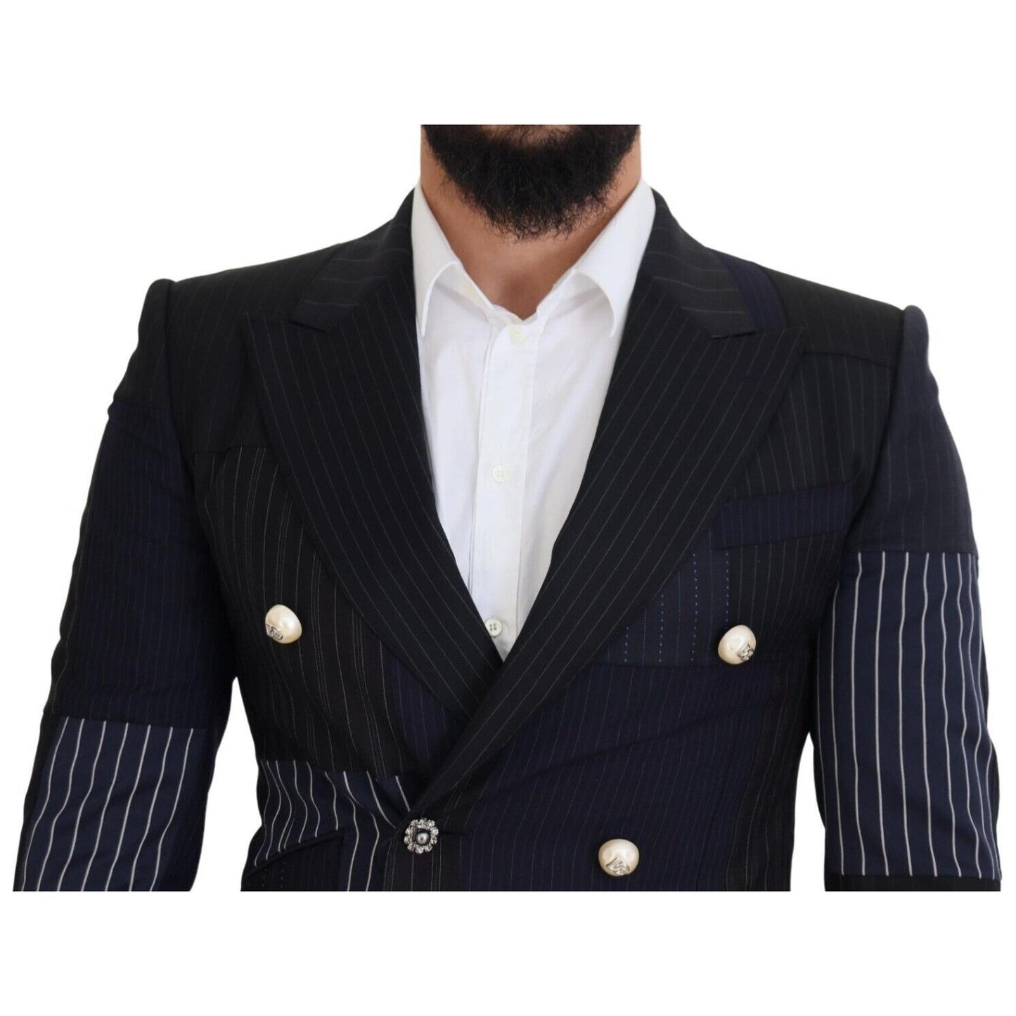 Dolce & Gabbana Elegant Navy Double Breasted Wool Blazer Dolce & Gabbana Black