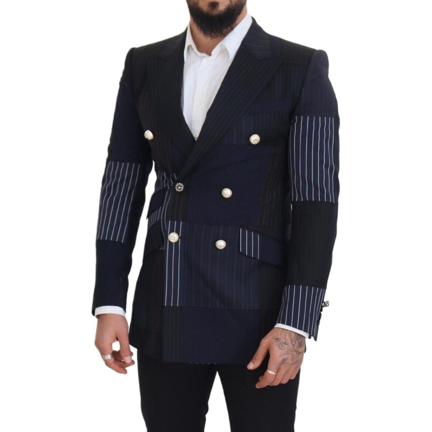 Dolce & Gabbana Elegant Navy Double Breasted Wool Blazer Dolce & Gabbana Black