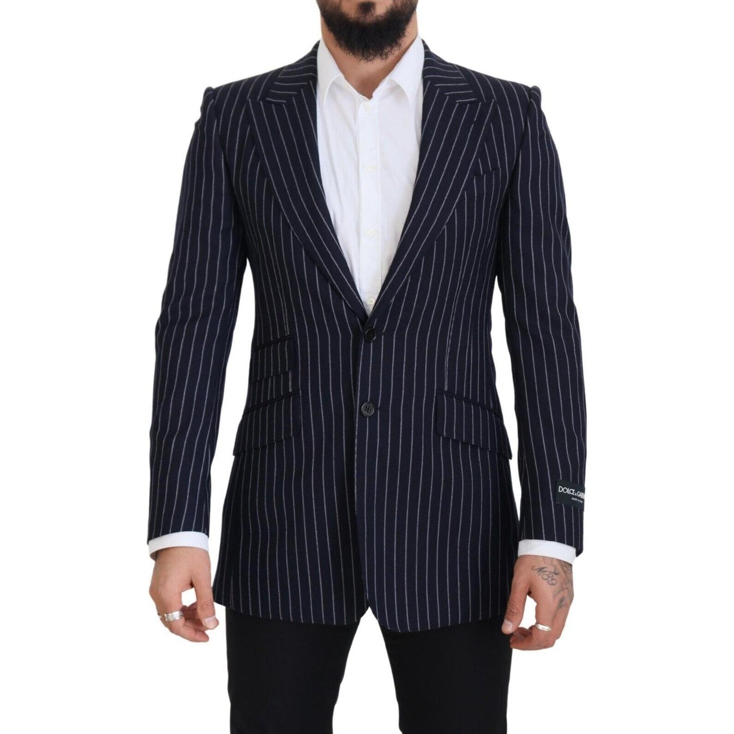 Dolce & Gabbana Elegant Navy Slim Fit Wool Blazer Dolce & Gabbana Black