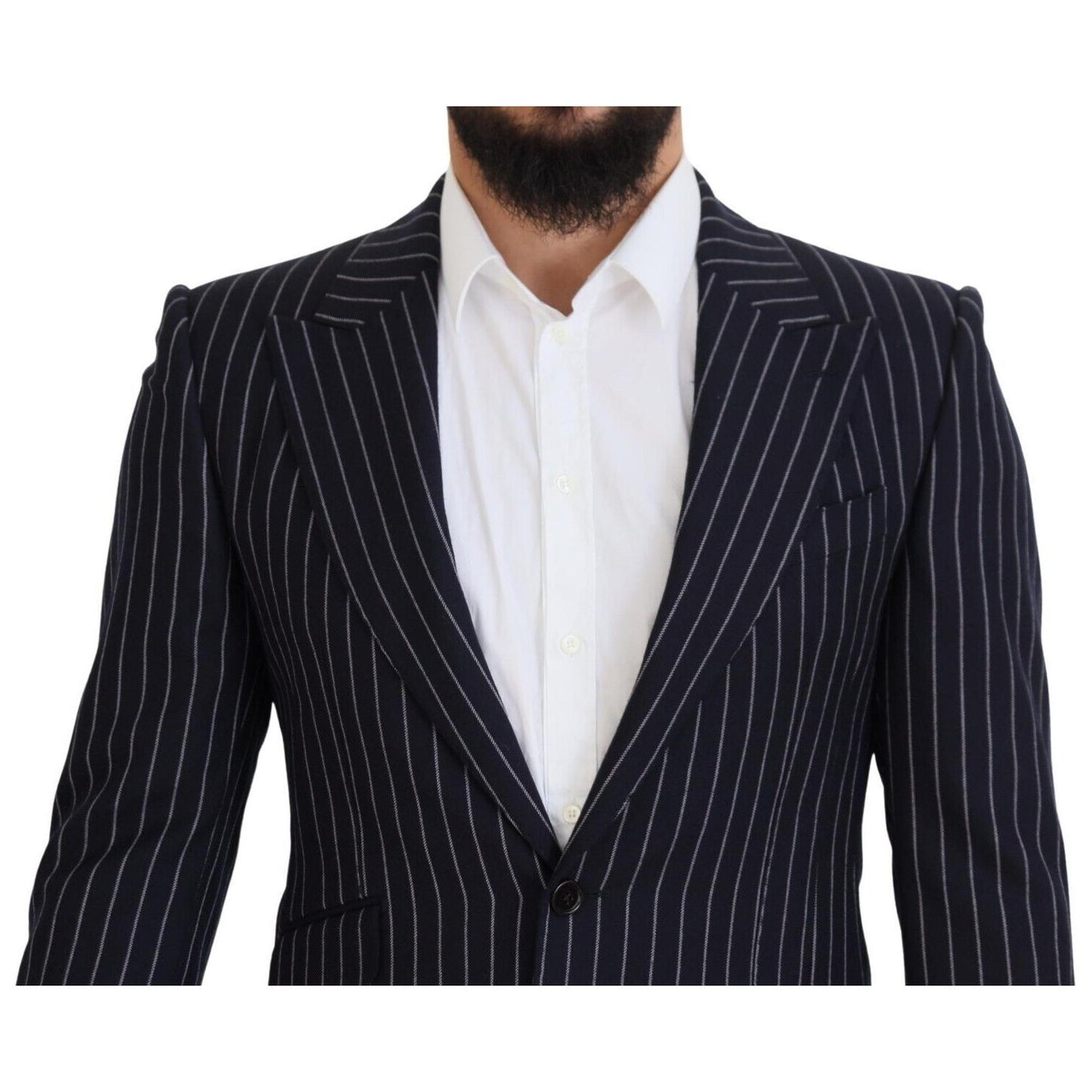 Dolce & Gabbana Elegant Navy Slim Fit Wool Blazer Dolce & Gabbana Black