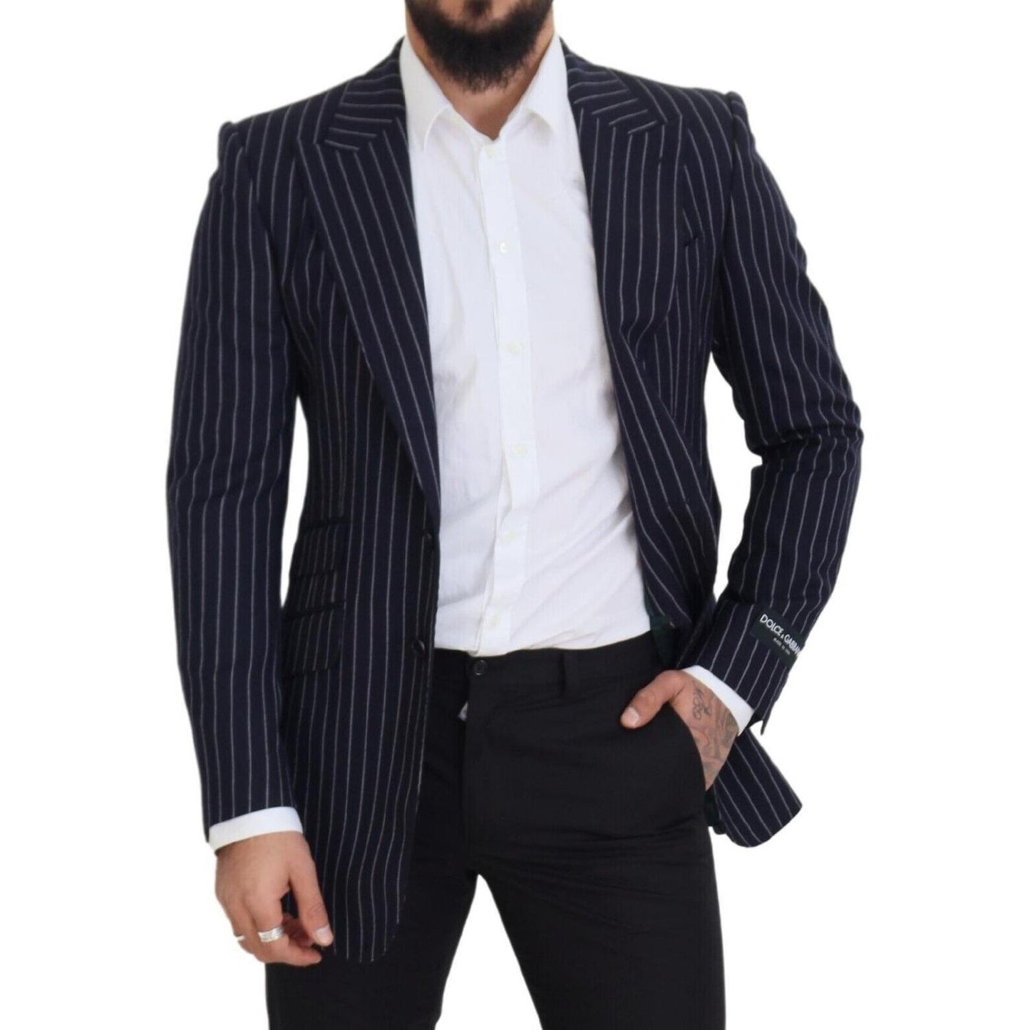 Dolce & Gabbana Elegant Navy Slim Fit Wool Blazer Dolce & Gabbana Light Gray