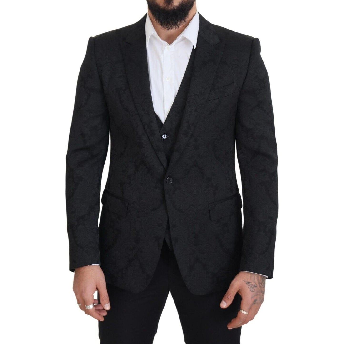 Dolce & Gabbana Elegant Black Martini Suit Jacket & Vest Ensemble Dolce & Gabbana Black