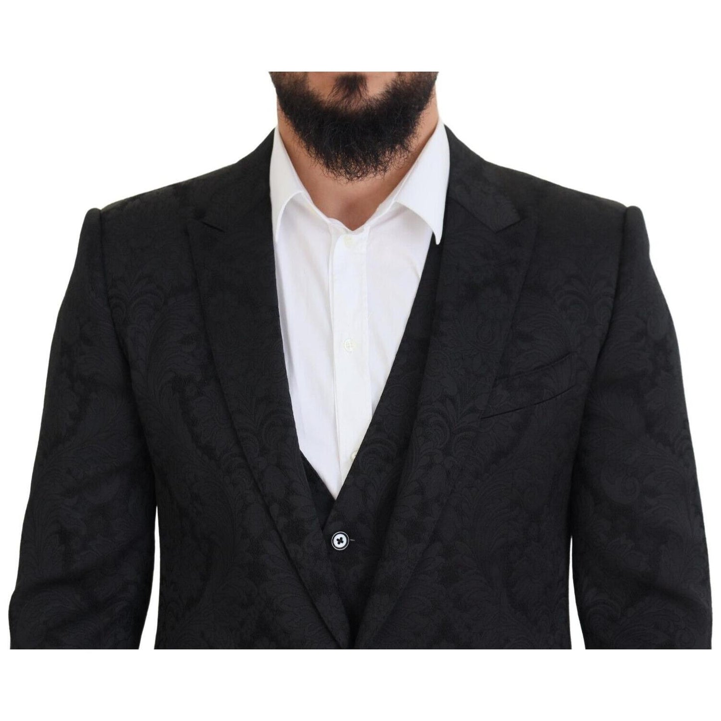 Dolce & Gabbana Elegant Black Martini Suit Jacket & Vest Ensemble Dolce & Gabbana Black