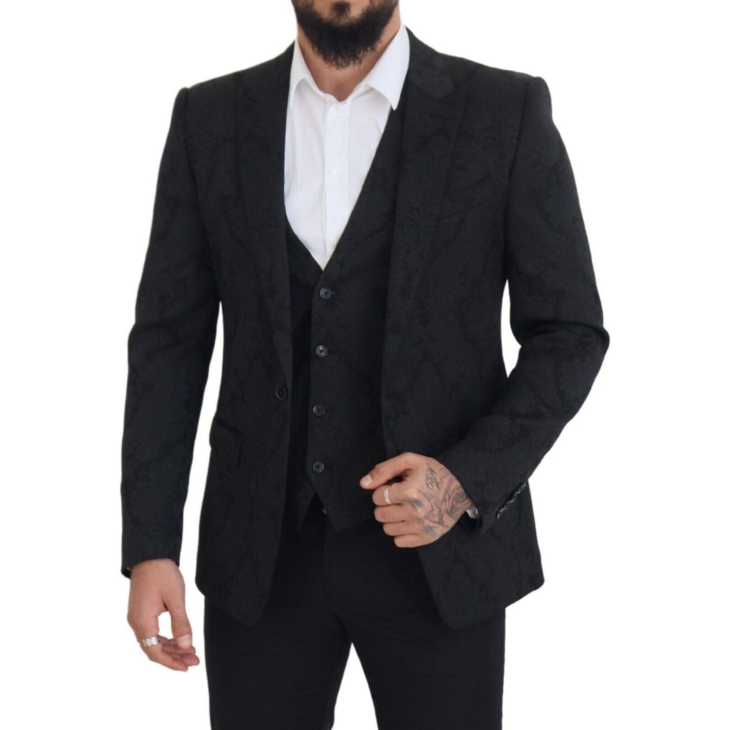 Dolce & Gabbana Elegant Black Martini Suit Jacket & Vest Ensemble Dolce & Gabbana Black