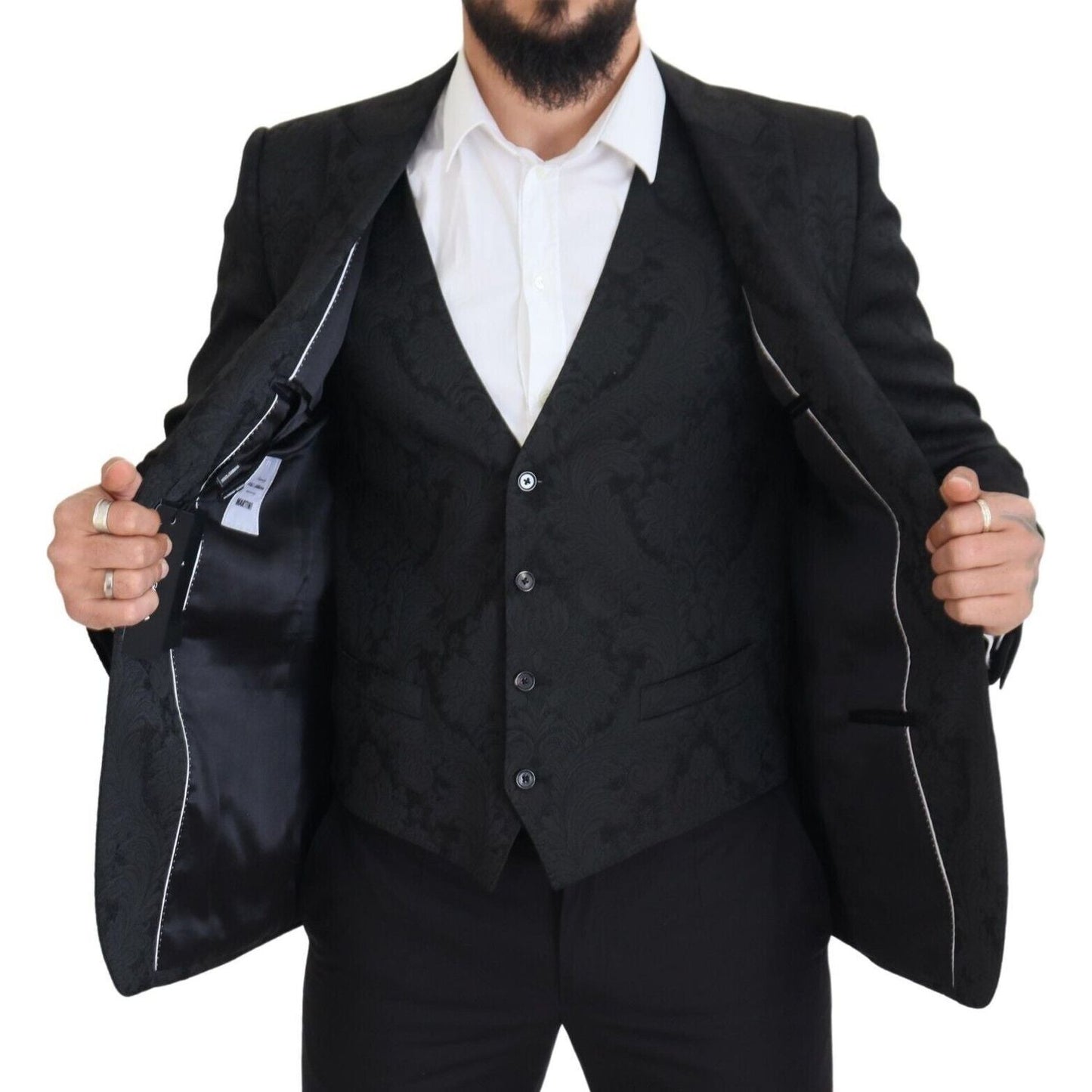 Dolce & Gabbana Elegant Black Martini Suit Jacket & Vest Ensemble Dolce & Gabbana Black