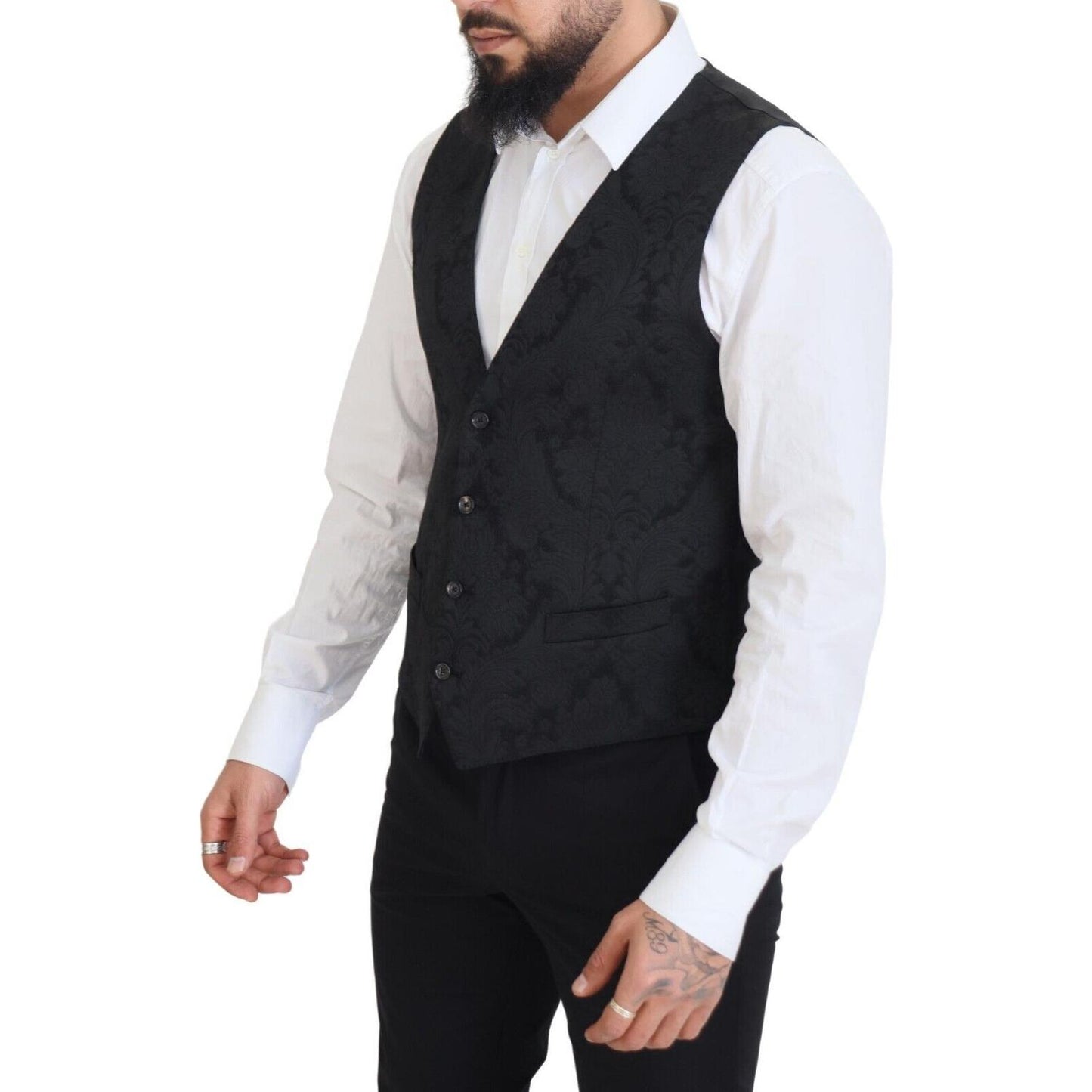 Dolce & Gabbana Elegant Black Martini Suit Jacket & Vest Ensemble Dolce & Gabbana Black