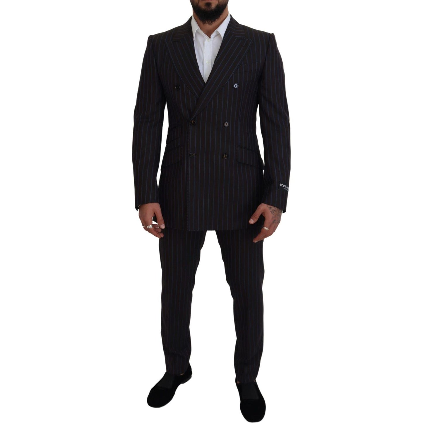 Dolce & Gabbana Elegant Black Striped Virgin Wool Suit Dolce & Gabbana Black
