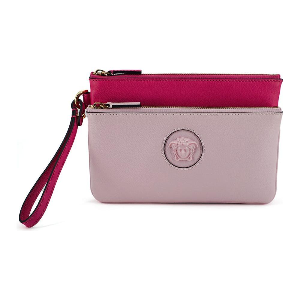 Versace Elegant Pink Leather Pouch Clutch Versace Dark Gray