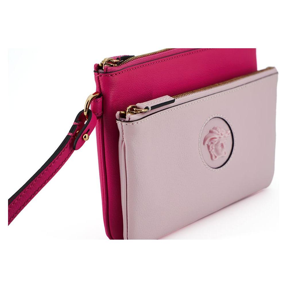 Versace Elegant Pink Leather Pouch Clutch Versace Gray