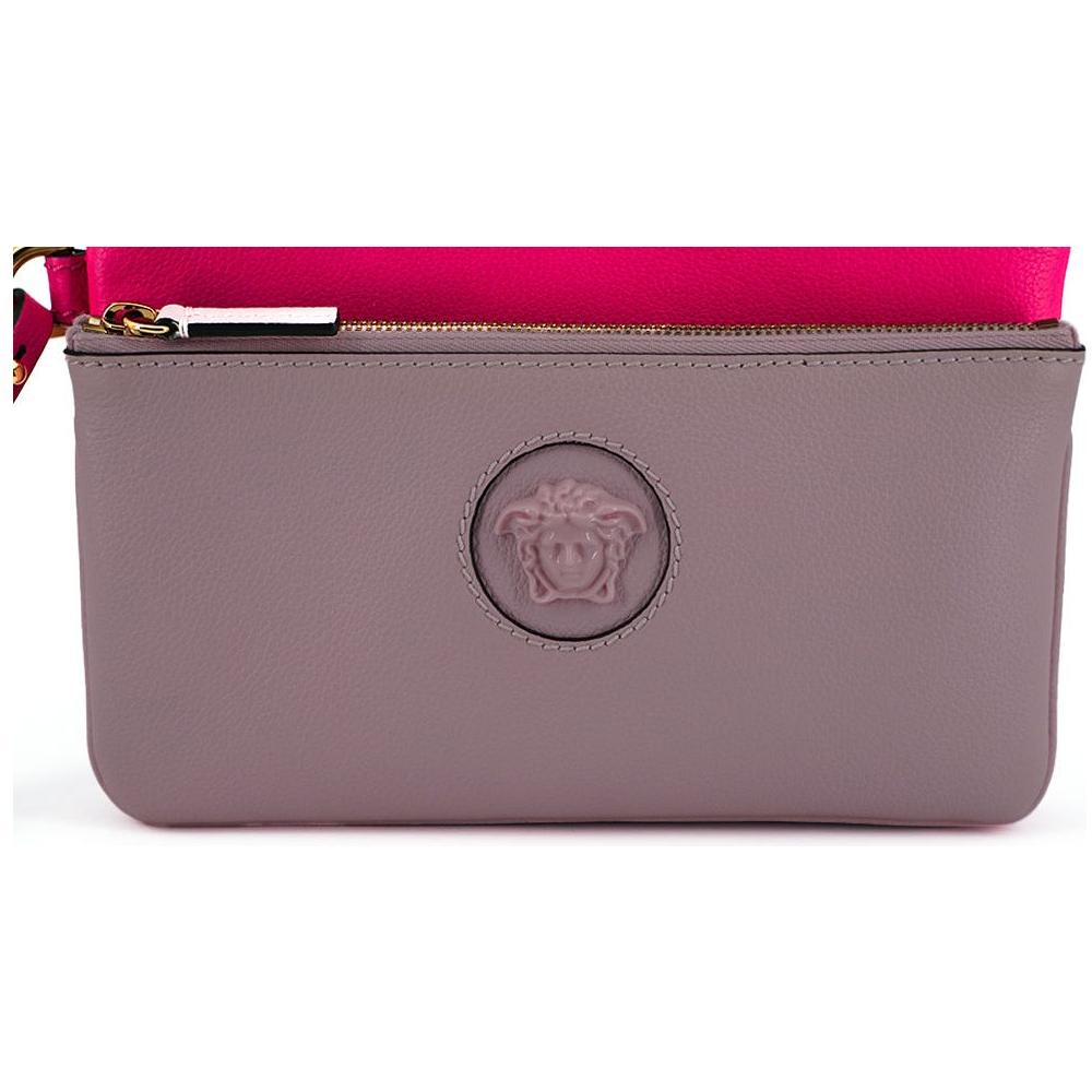 Versace Elegant Pink Leather Pouch Clutch Versace Dim Gray
