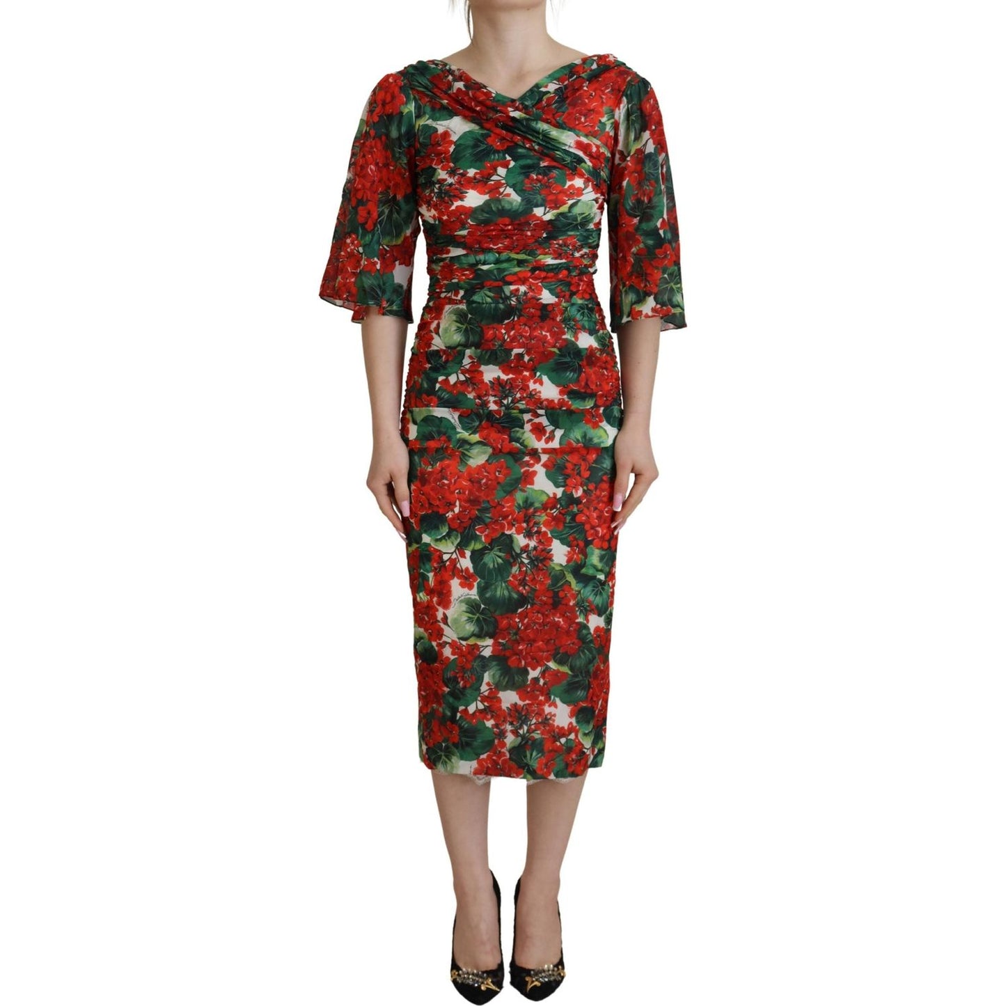 Dolce & Gabbana Enchanting Floral Print Sheath Dress Dolce & Gabbana Saddle Brown