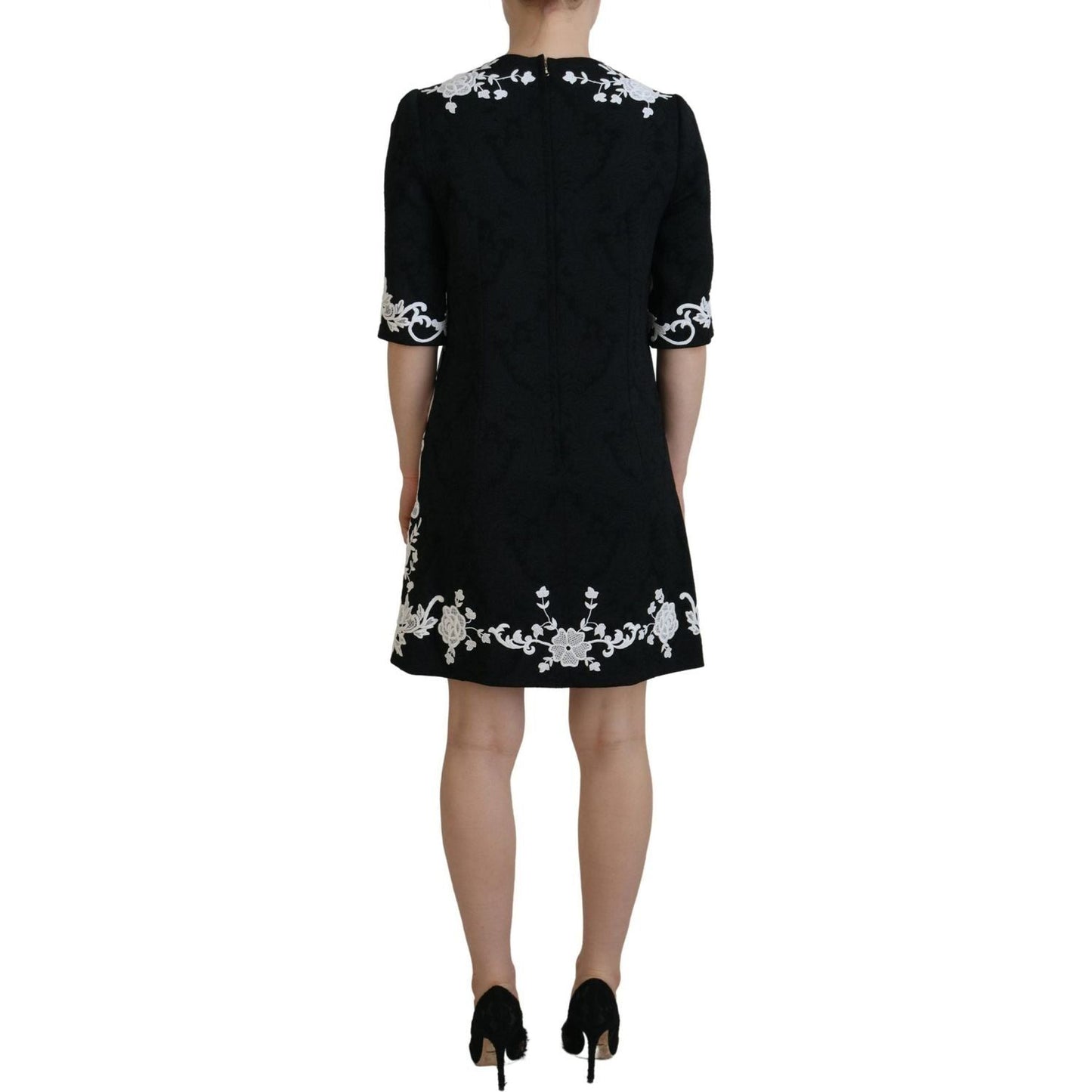 Dolce & Gabbana Elegant Black A-Line Mini Dress with Lace Trim Dolce & Gabbana Black