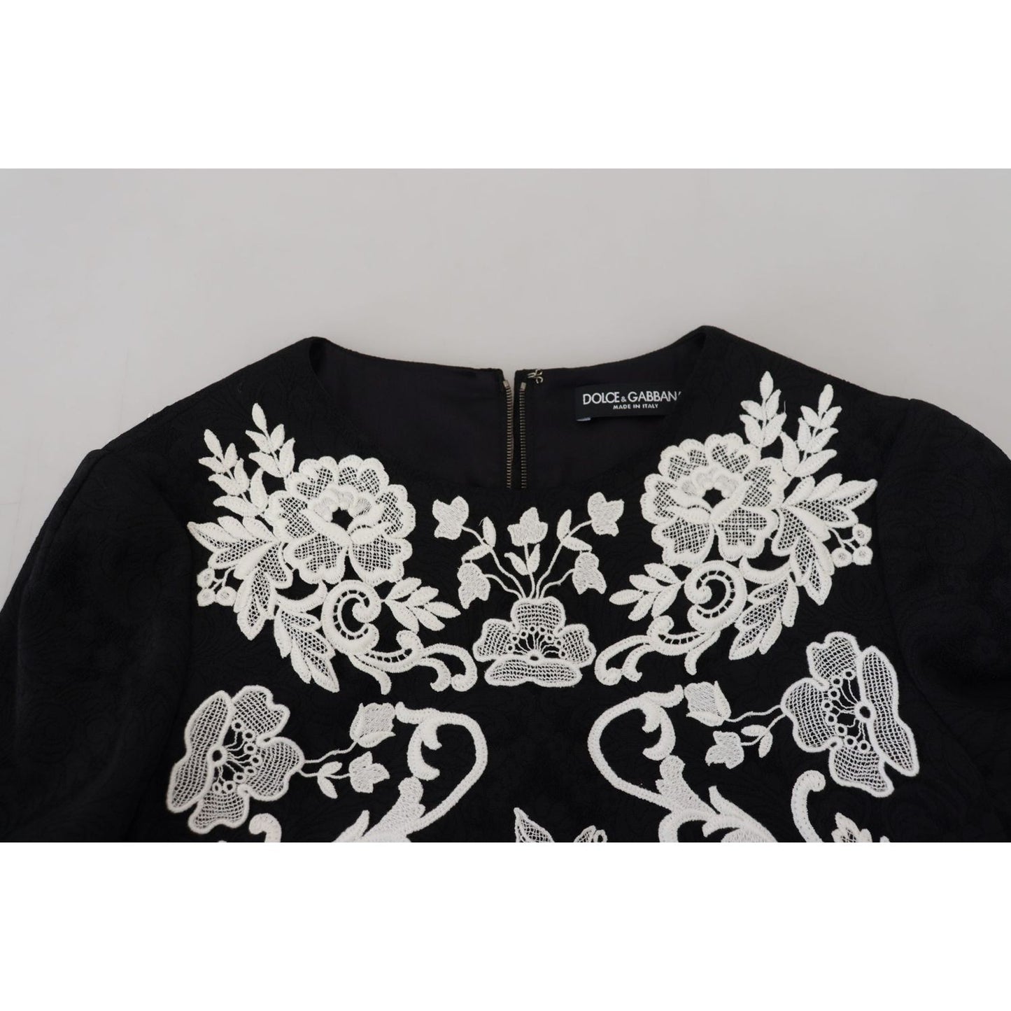 Dolce & Gabbana Elegant Black A-Line Mini Dress with Lace Trim Dolce & Gabbana Black