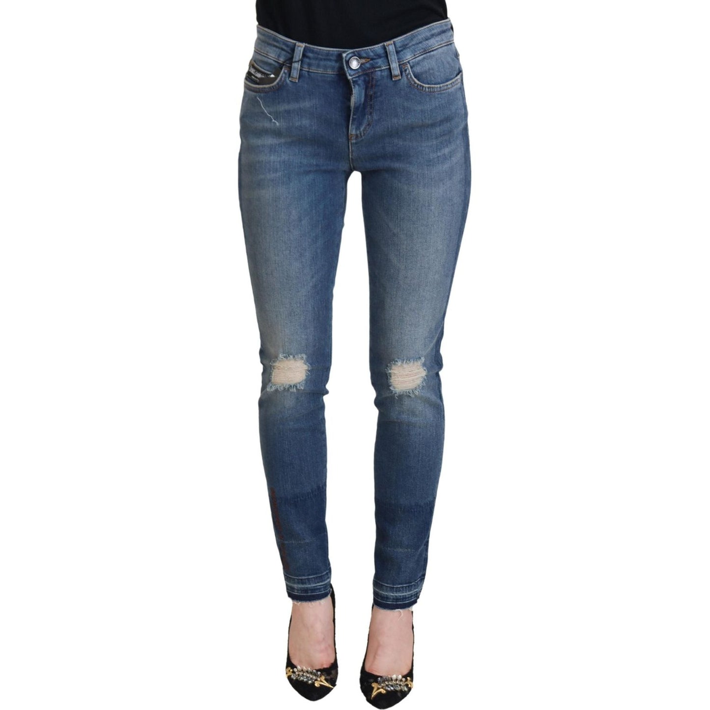 Dolce & Gabbana Elegant Tattered Denim Pants – Chic Casualwear Dolce & Gabbana Dark Slate Gray