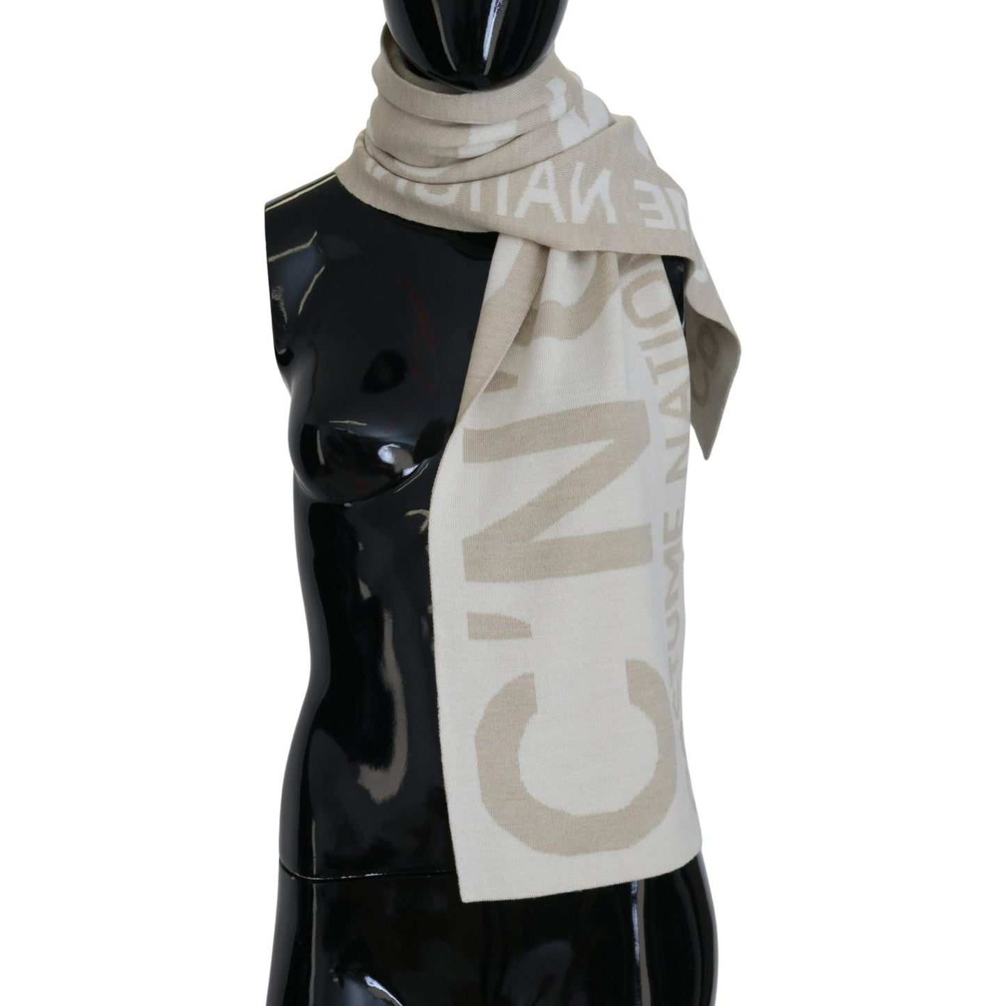 Costume National Elegant Beige Wool-Blend Scarf Wrap Costume National Dark Gray