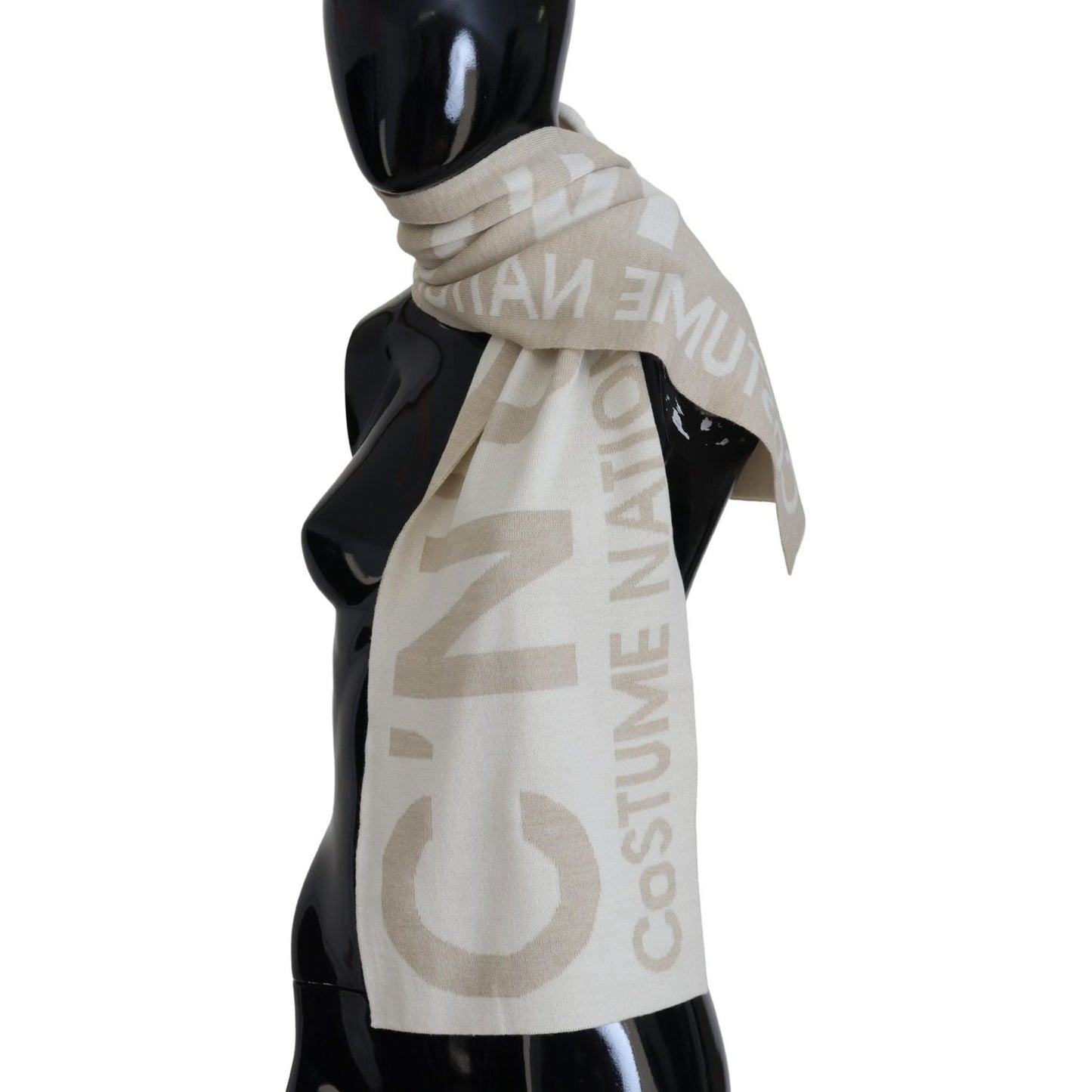 Costume National Elegant Beige Wool-Blend Scarf Wrap Costume National Dark Gray