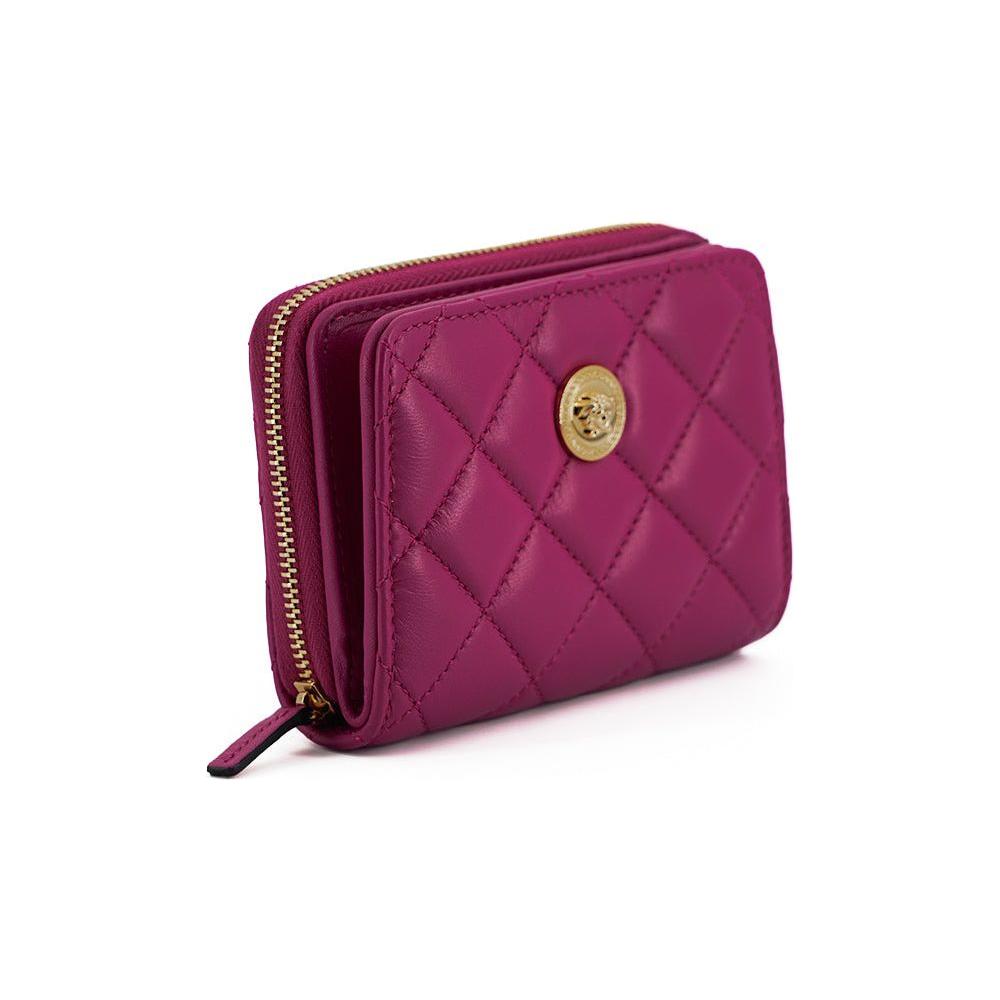Versace Elegant Purple Quilted Leather Wallet WOMAN WALLETS Versace Maroon