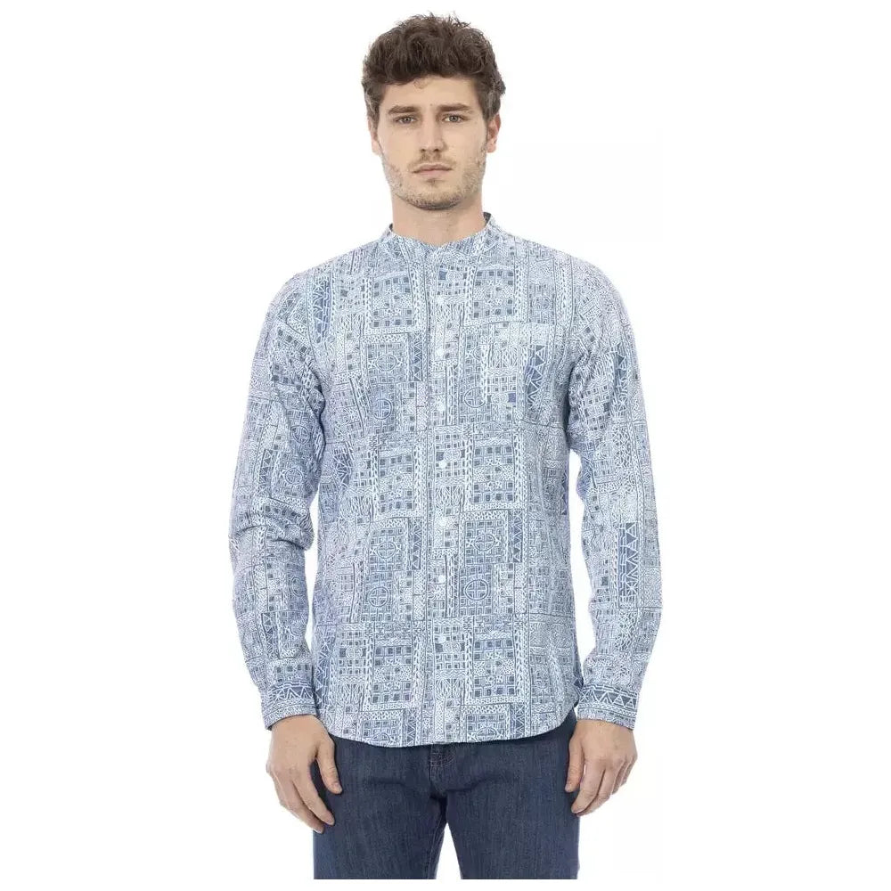 Baldinini Trend Light Blue Cotton Men Shirt Baldinini Trend Gray