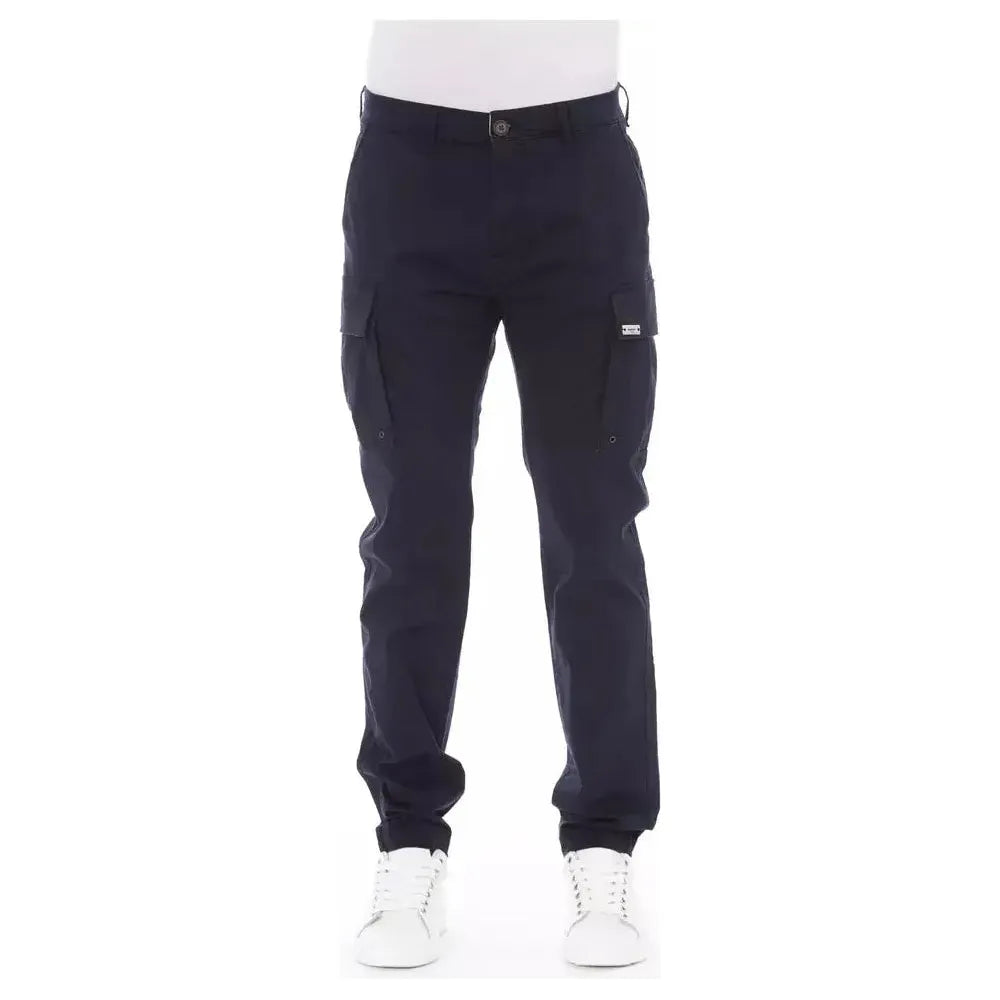 Baldinini Trend Blue Cotton Men Cargo Trouser Baldinini Trend White Smoke