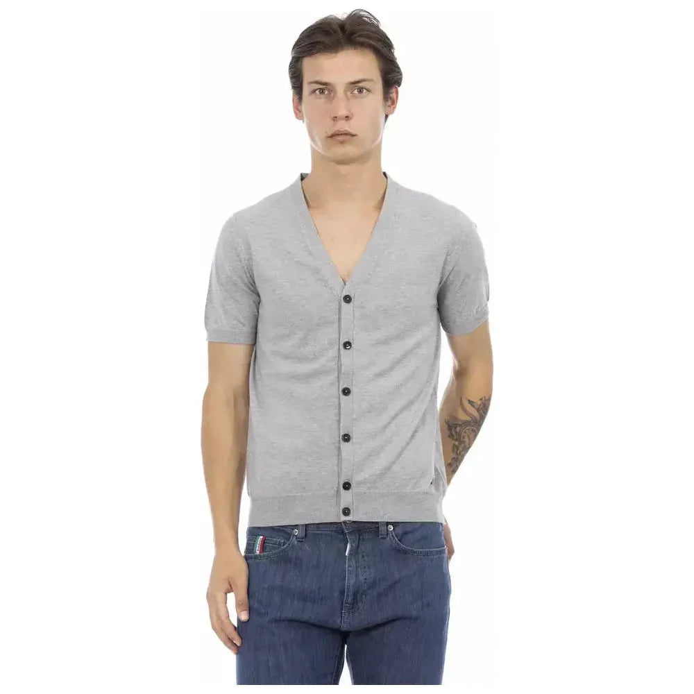 Baldinini Trend Gray Cotton Men Sweater Baldinini Trend Gray