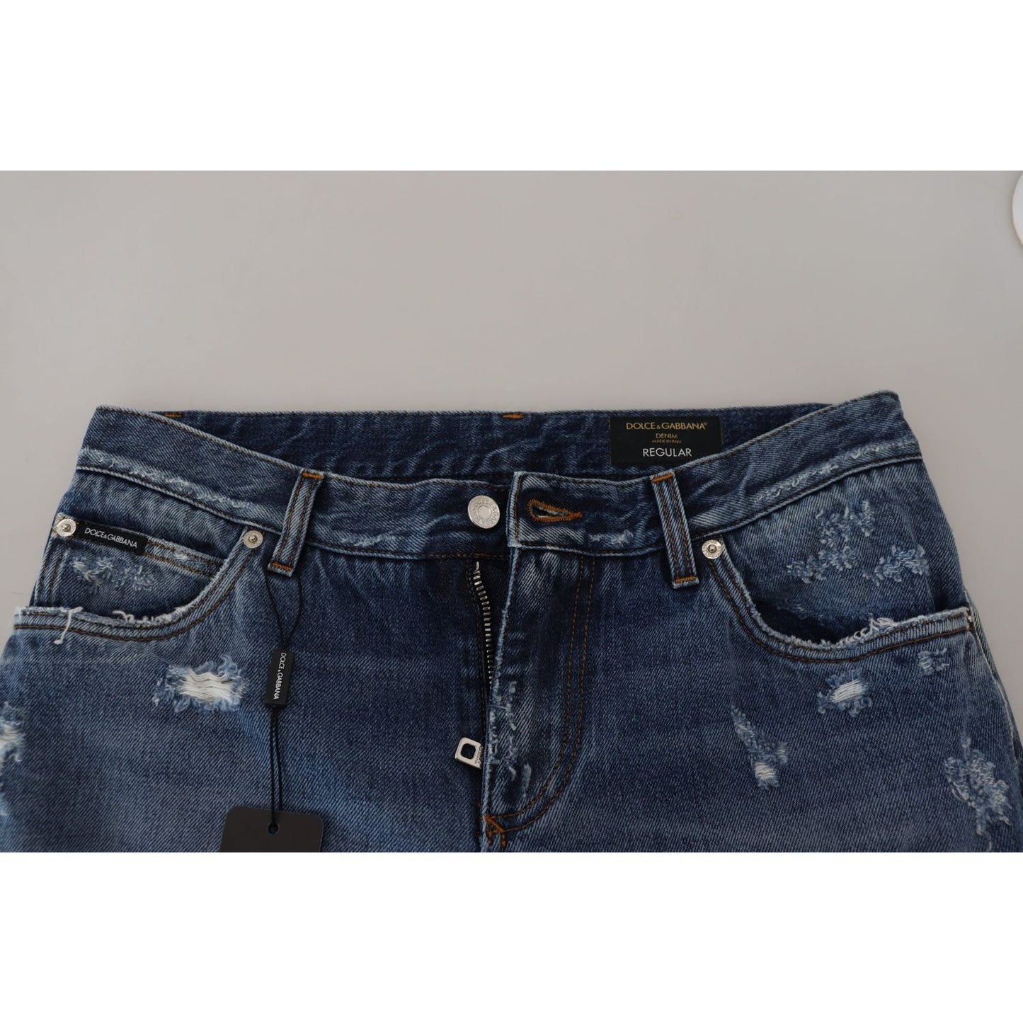 Dolce & Gabbana Chic Tattered Denim Pants for the Modern Man Dolce & Gabbana Dark Gray