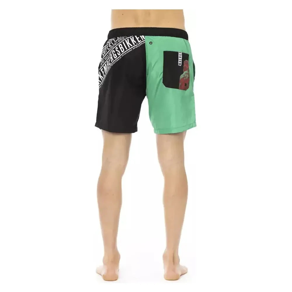 Bikkembergs Green Polyester Men Swim Short Bikkembergs Dark Gray