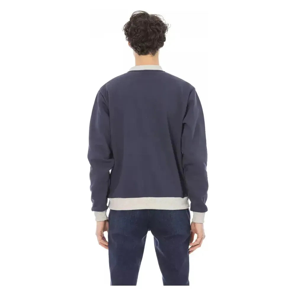 Baldinini Trend Blue Cotton Men Sweater Baldinini Trend Dark Slate Gray