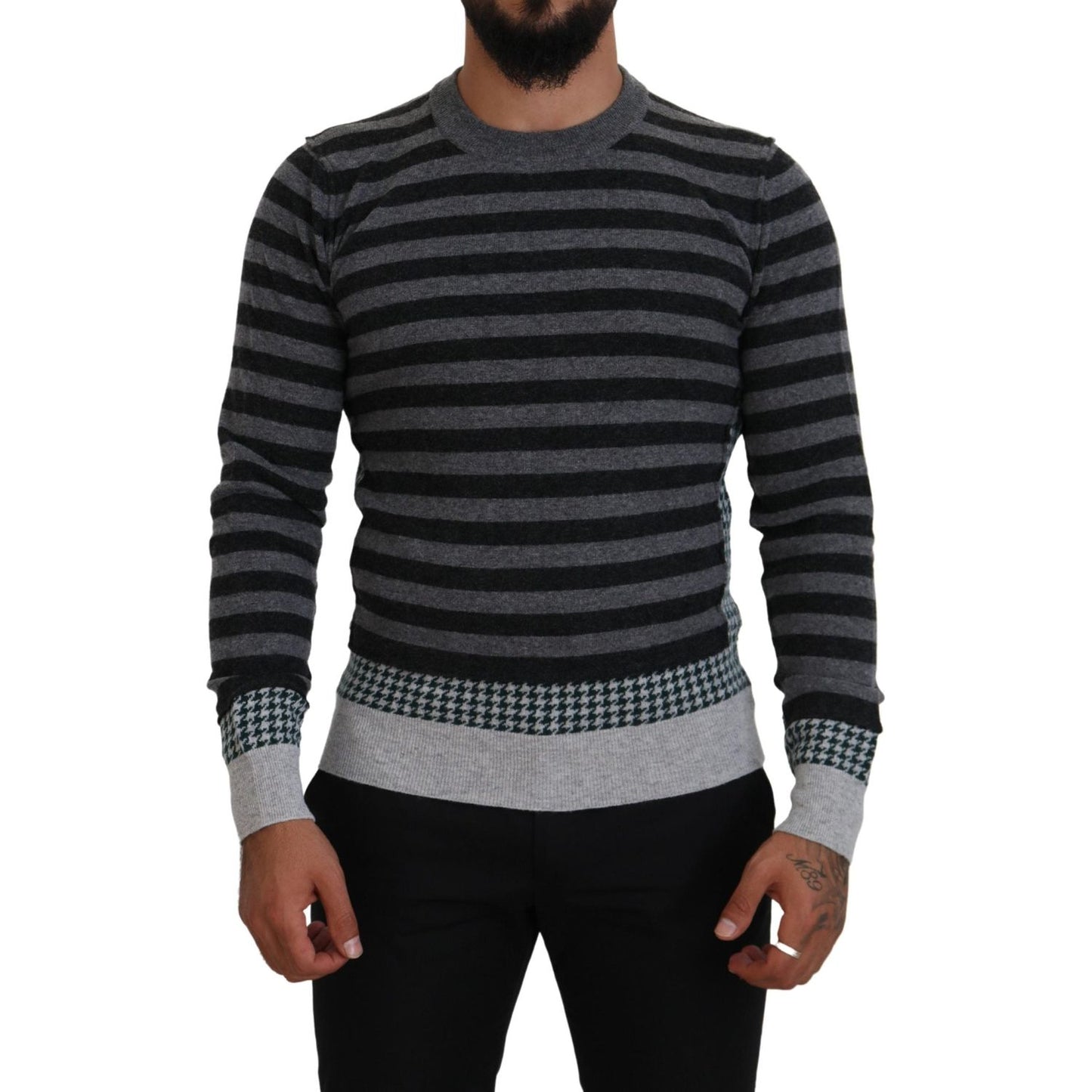 Dolce & Gabbana Elegant Striped Wool Crewneck Sweater Dolce & Gabbana Black