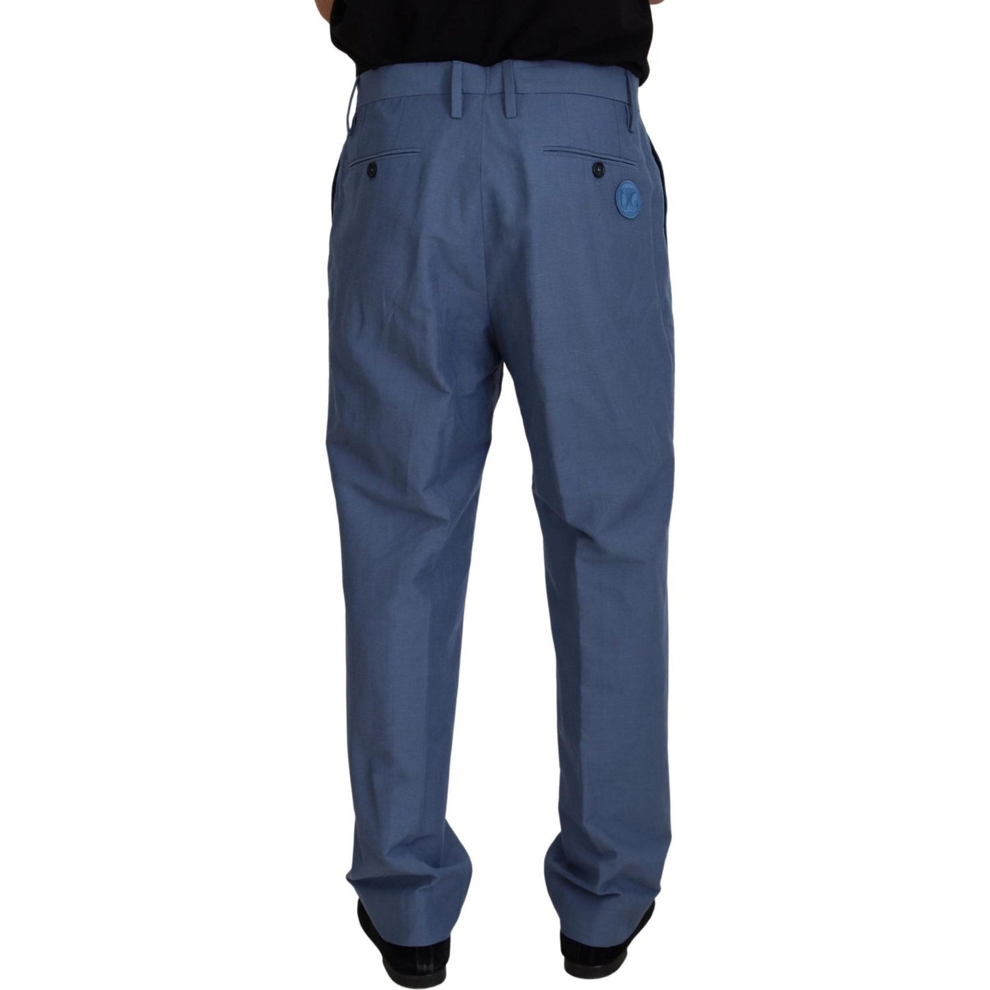 Dolce & Gabbana Elegant Blue Linen-Cotton Blend Trousers Dolce & Gabbana Dark Slate Gray