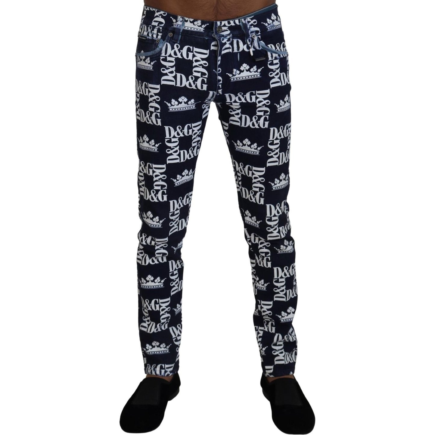 Dolce & Gabbana Elegant Crown Print Denim Pants Dolce & Gabbana Gray