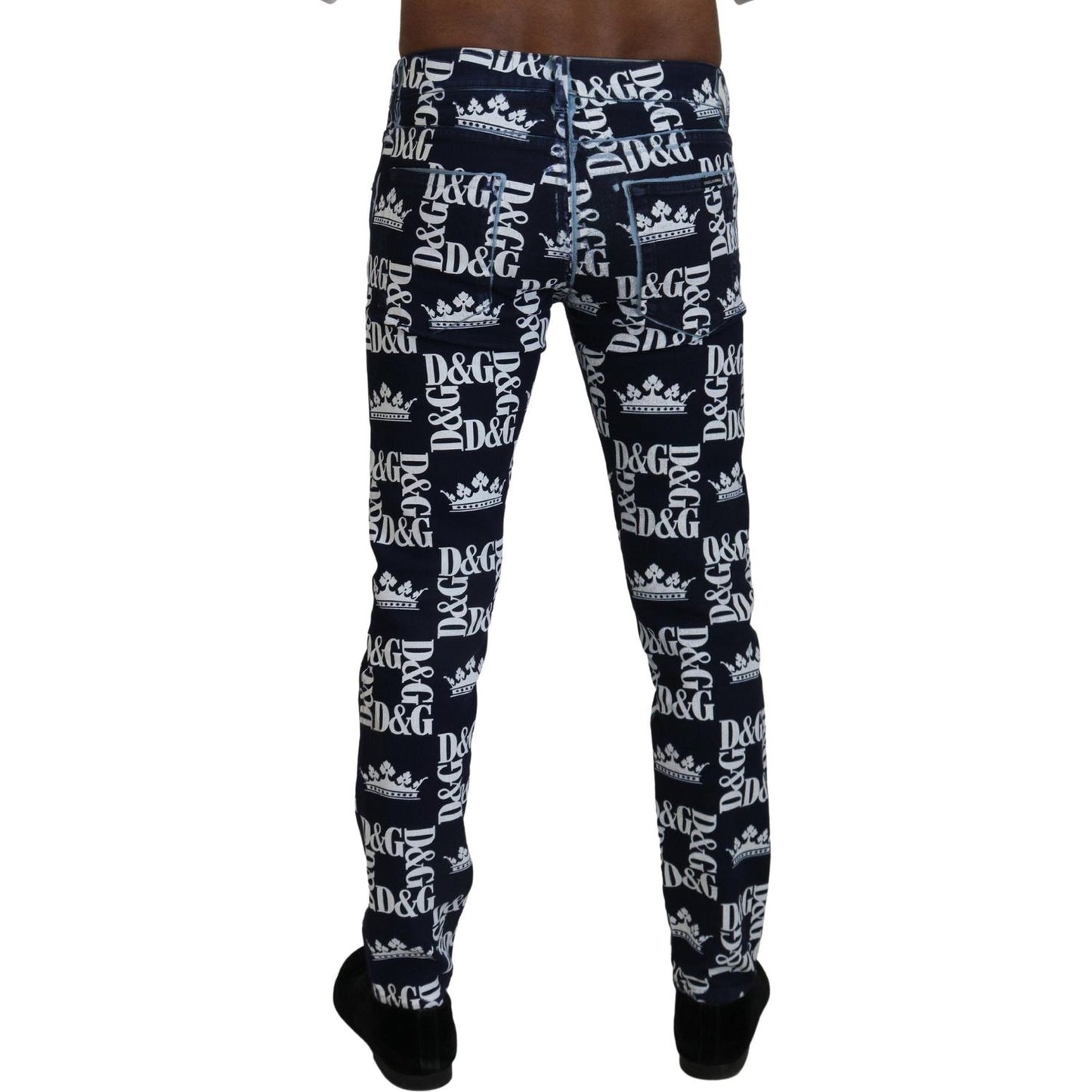 Dolce & Gabbana Elegant Crown Print Denim Pants Dolce & Gabbana Gray