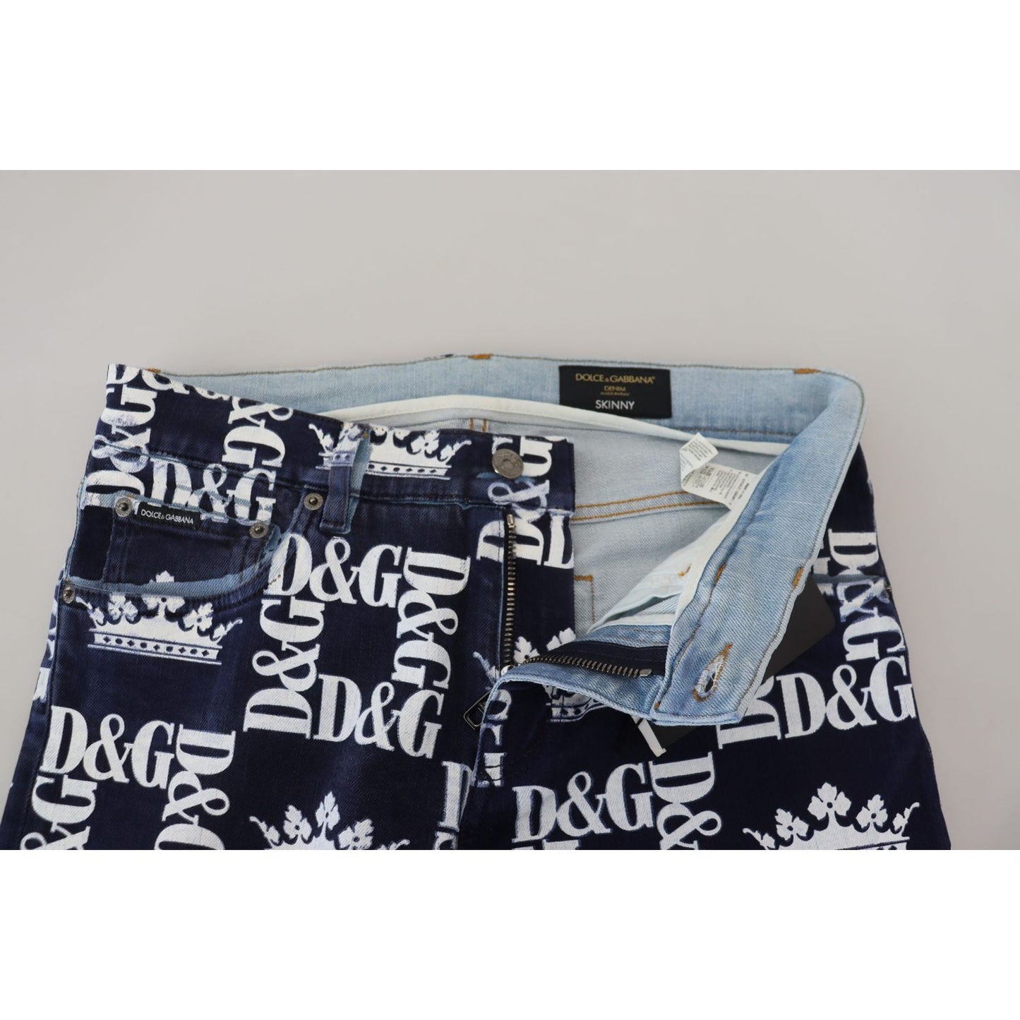 Dolce & Gabbana Elegant Crown Print Denim Pants Dolce & Gabbana Gray