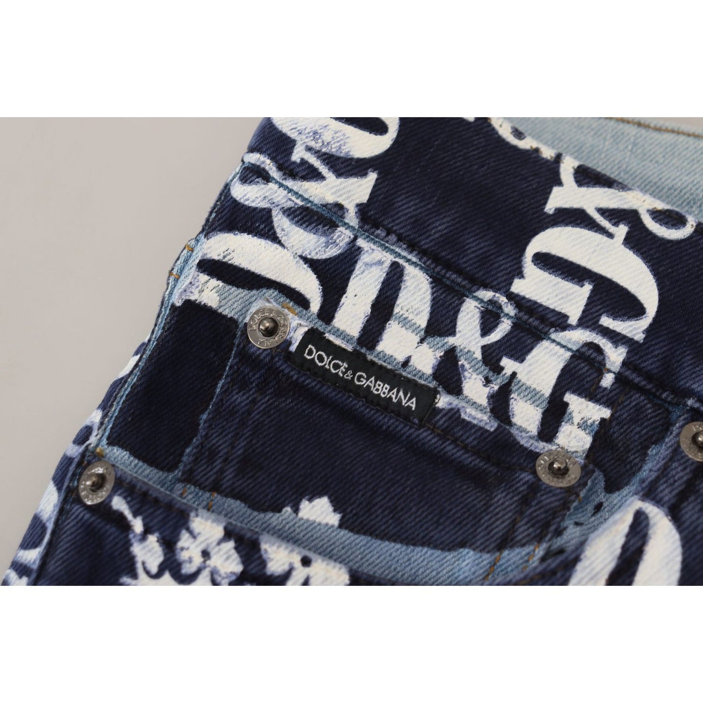 Dolce & Gabbana Elegant Crown Print Denim Pants Dolce & Gabbana Gray