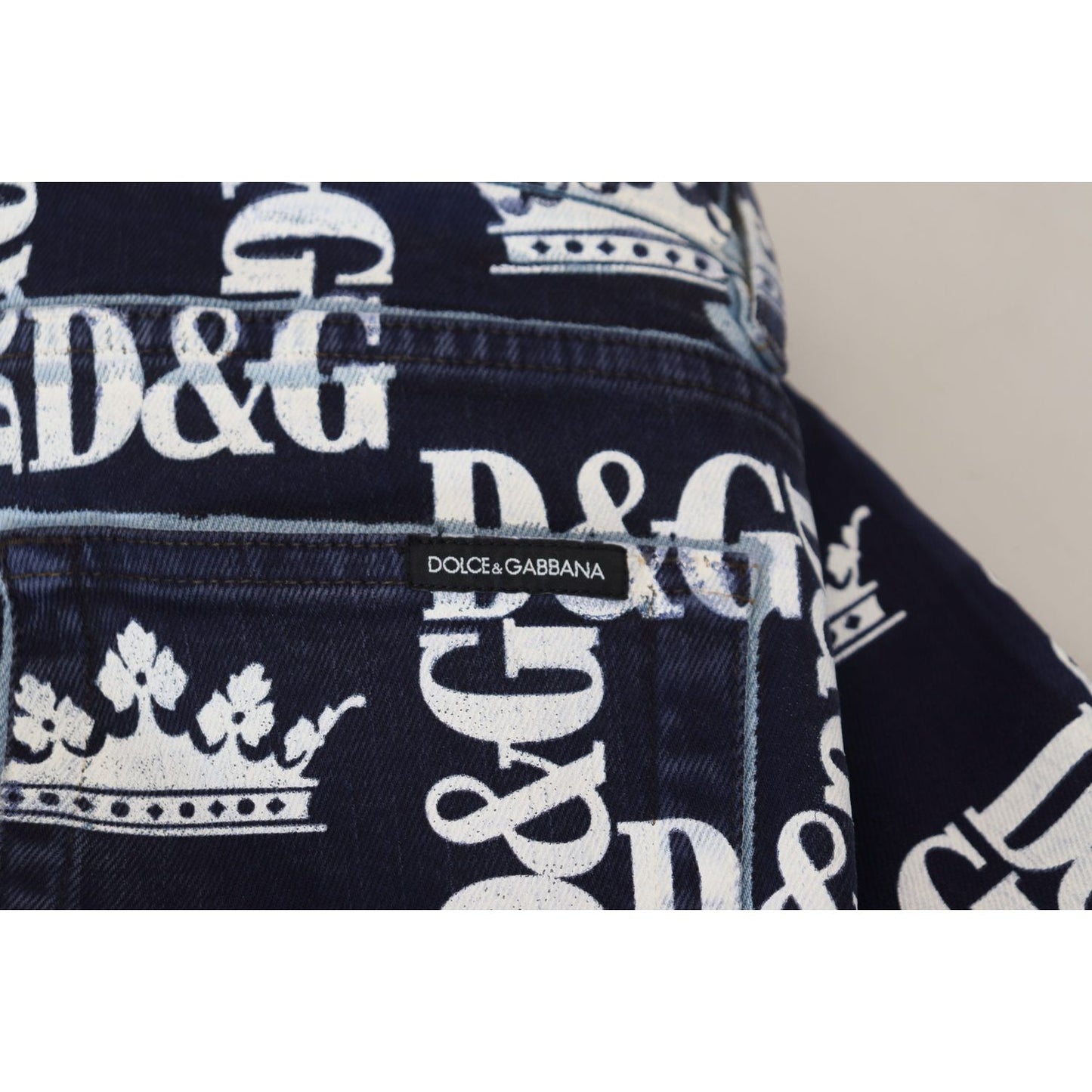 Dolce & Gabbana Elegant Crown Print Denim Pants Dolce & Gabbana Dark Slate Gray