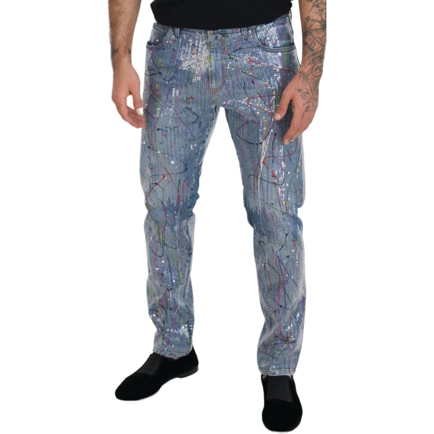 Dolce & Gabbana Exquisite Color Splash Denim Pants Dolce & Gabbana Slate Gray