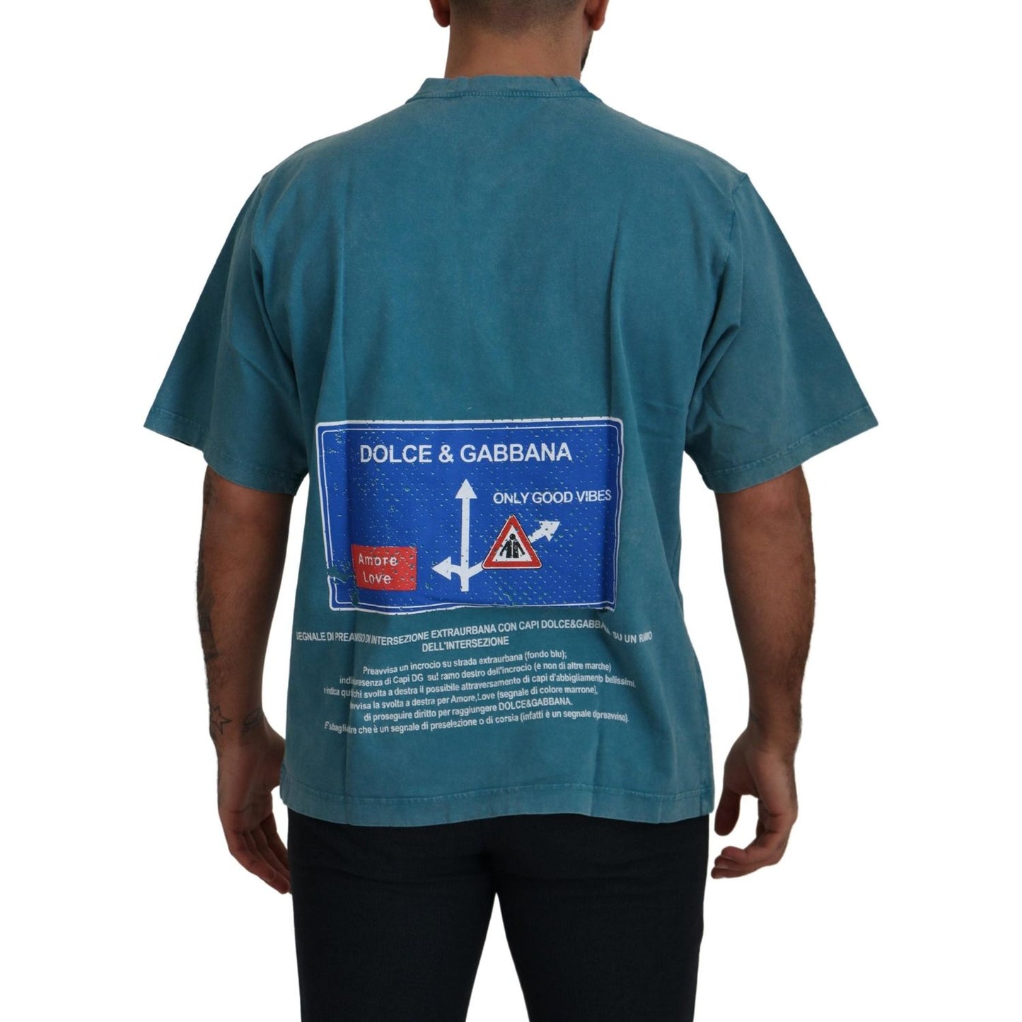 Dolce & Gabbana Elegant Crew Neck Cotton Tee in Blue Dolce & Gabbana Dark Slate Gray