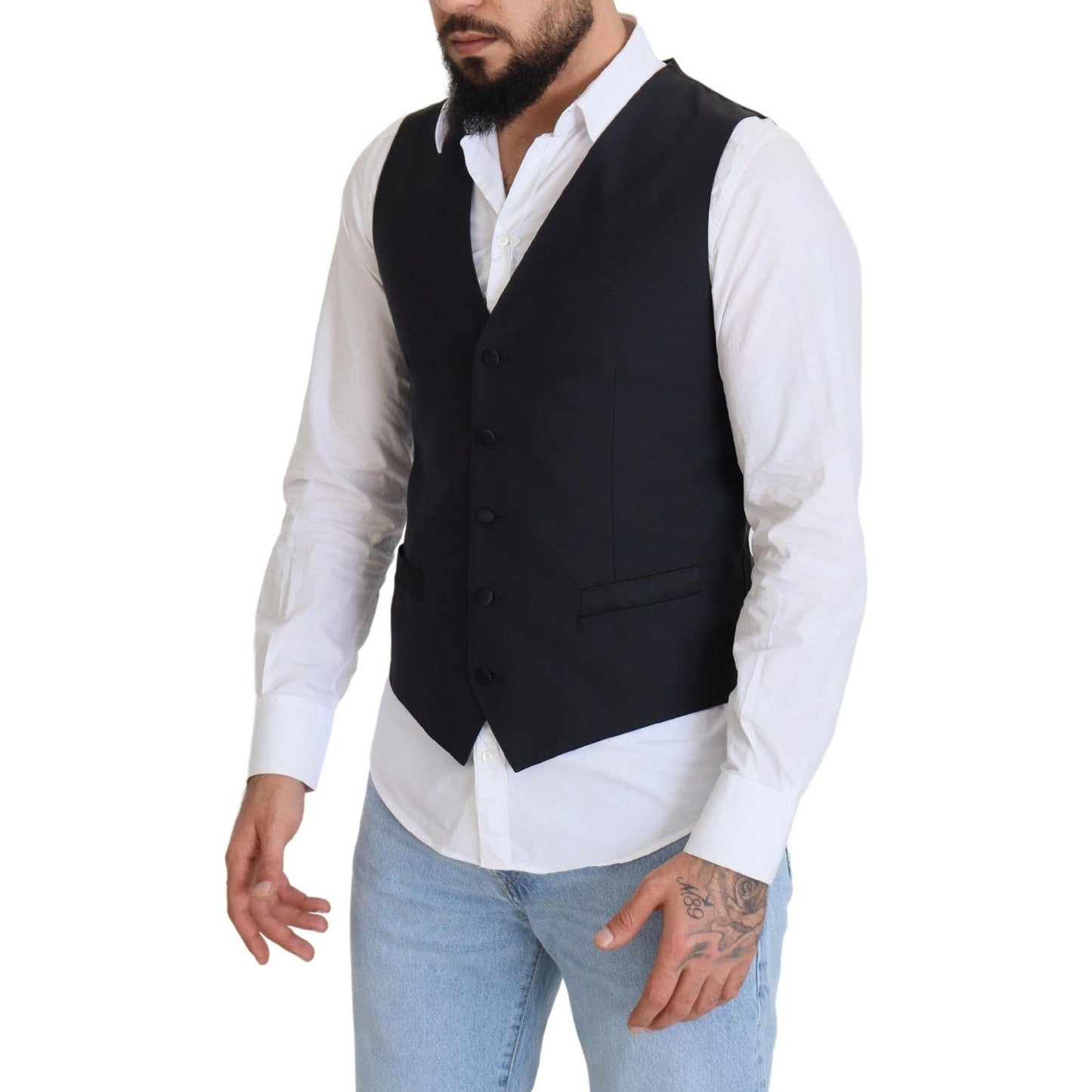 Dolce & Gabbana Elegant Black Single Breasted Dress Vest Dolce & Gabbana Gray