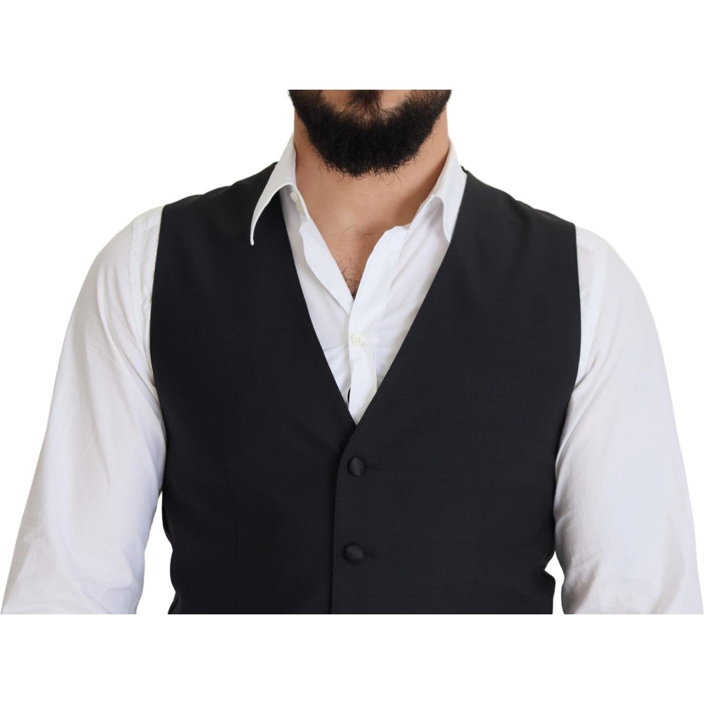Dolce & Gabbana Elegant Black Single Breasted Dress Vest Dolce & Gabbana Light Gray