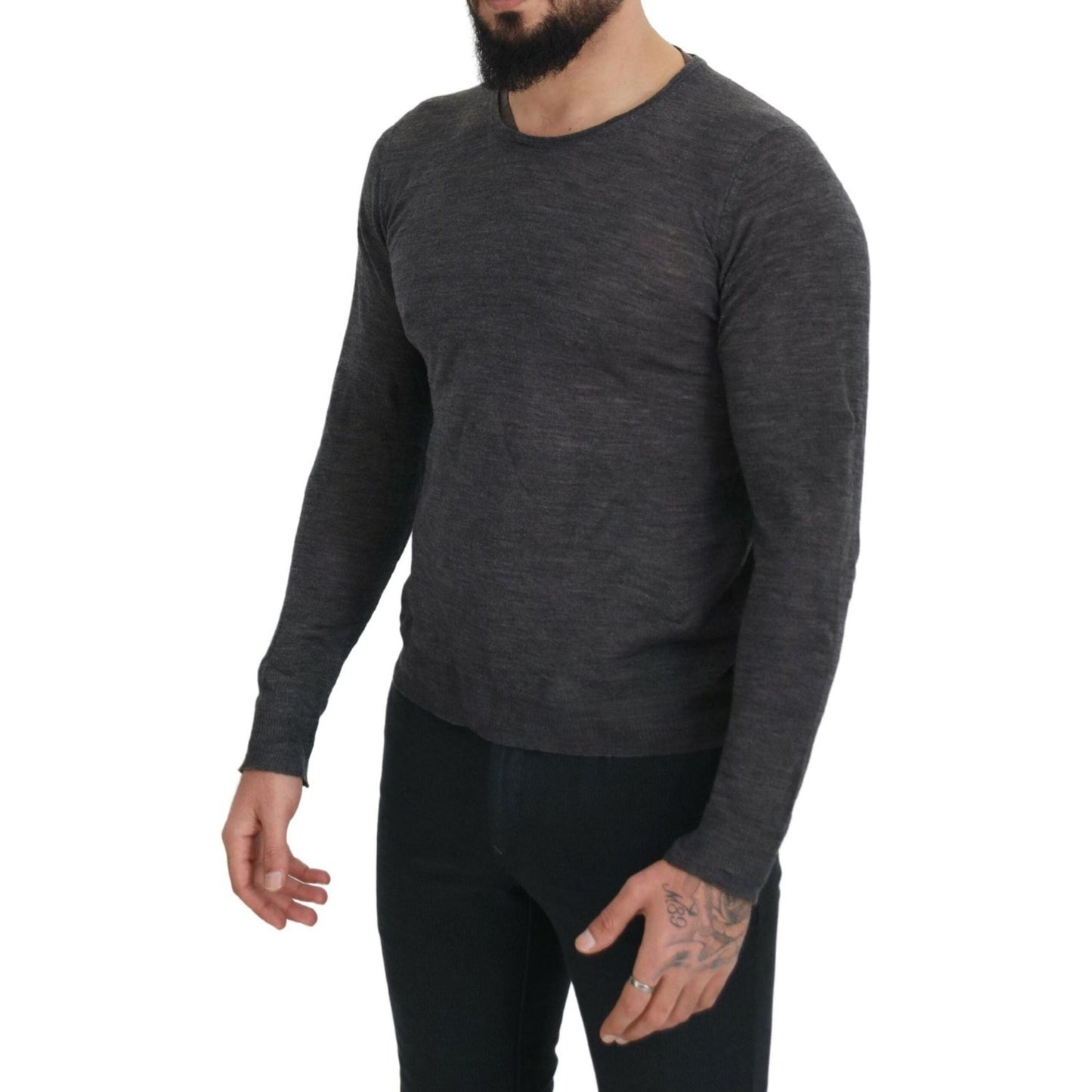 Costume National Sleek Gray Crewneck Pullover Sweater Costume National Dark Slate Gray