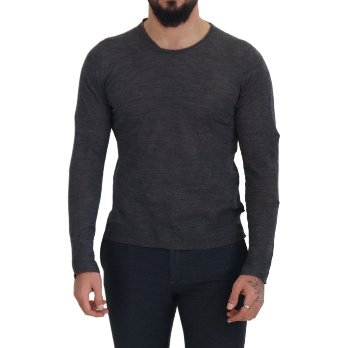 Costume National Sleek Gray Crewneck Pullover Sweater Costume National Dark Slate Gray