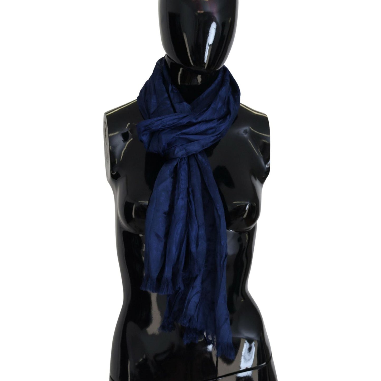 Costume National Elegant Silk Fringe Scarf in Chic Blue Costume National Black