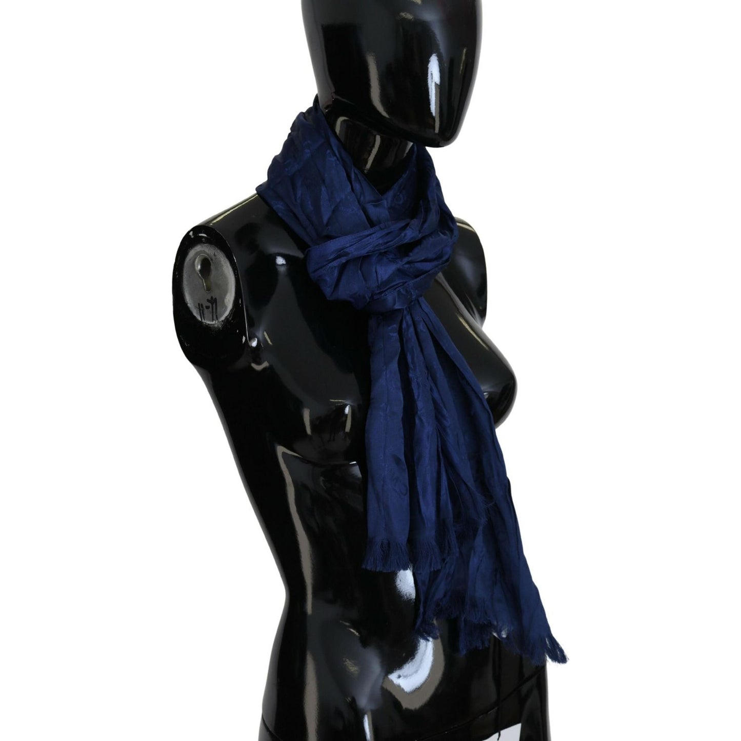 Costume National Elegant Silk Fringe Scarf in Chic Blue Costume National Black