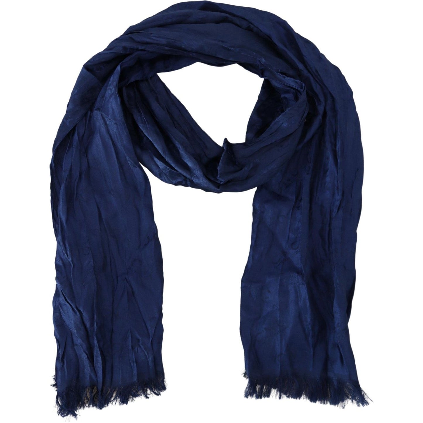 Costume National Elegant Silk Fringe Scarf in Chic Blue Costume National Midnight Blue
