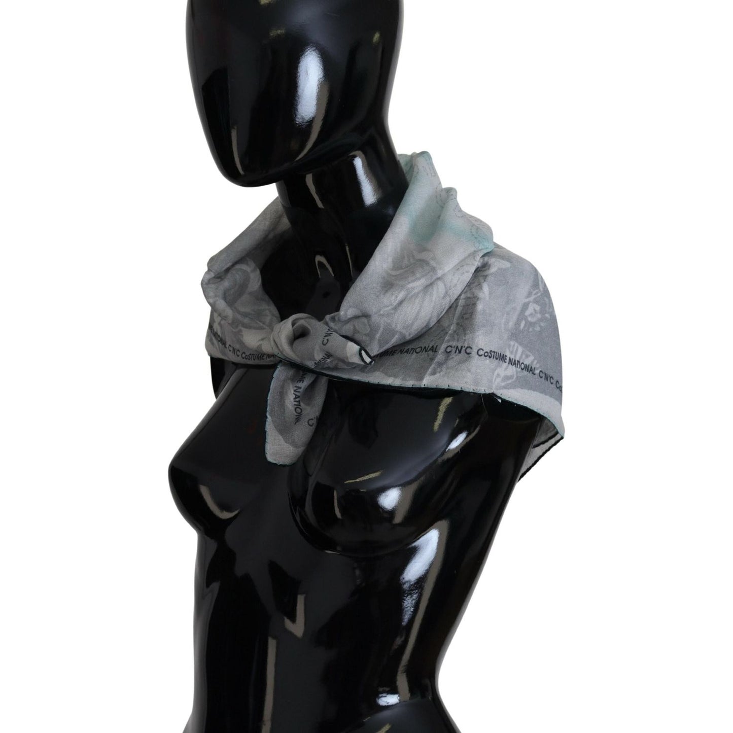 Costume National Elegant Grey Cotton Square Scarf Costume National Black
