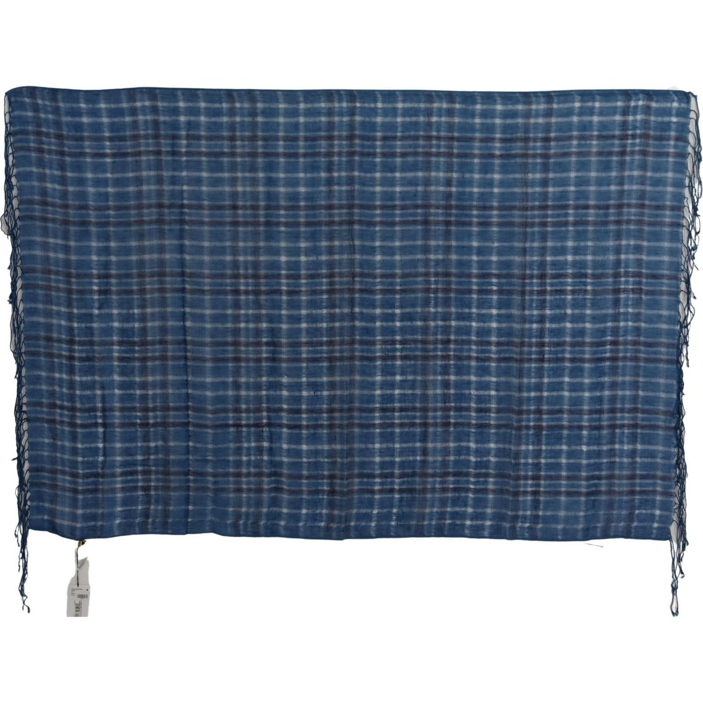 Costume National Chic Linen Fringed Scarf in Blue Checkered Costume National Dark Slate Gray