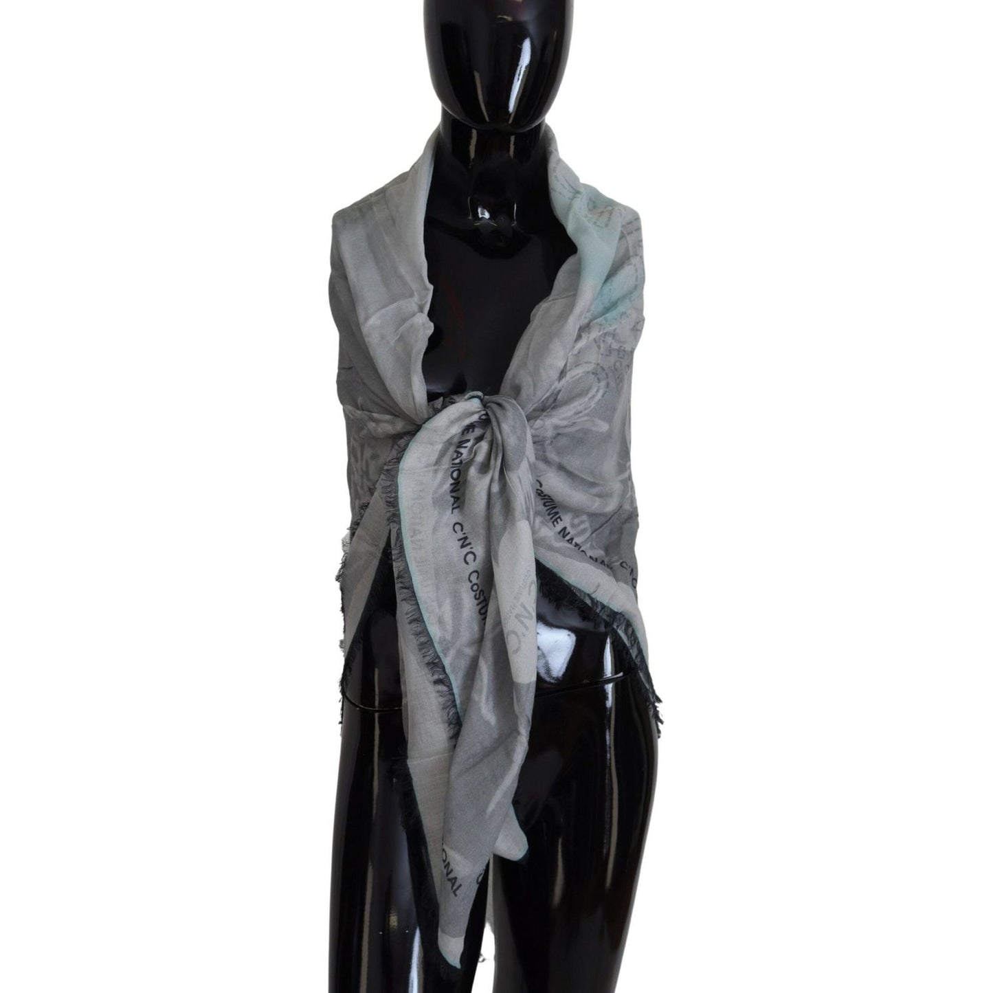 Costume National Chic Designer Grey Scarf with Fringes Costume National Dark Slate Gray
