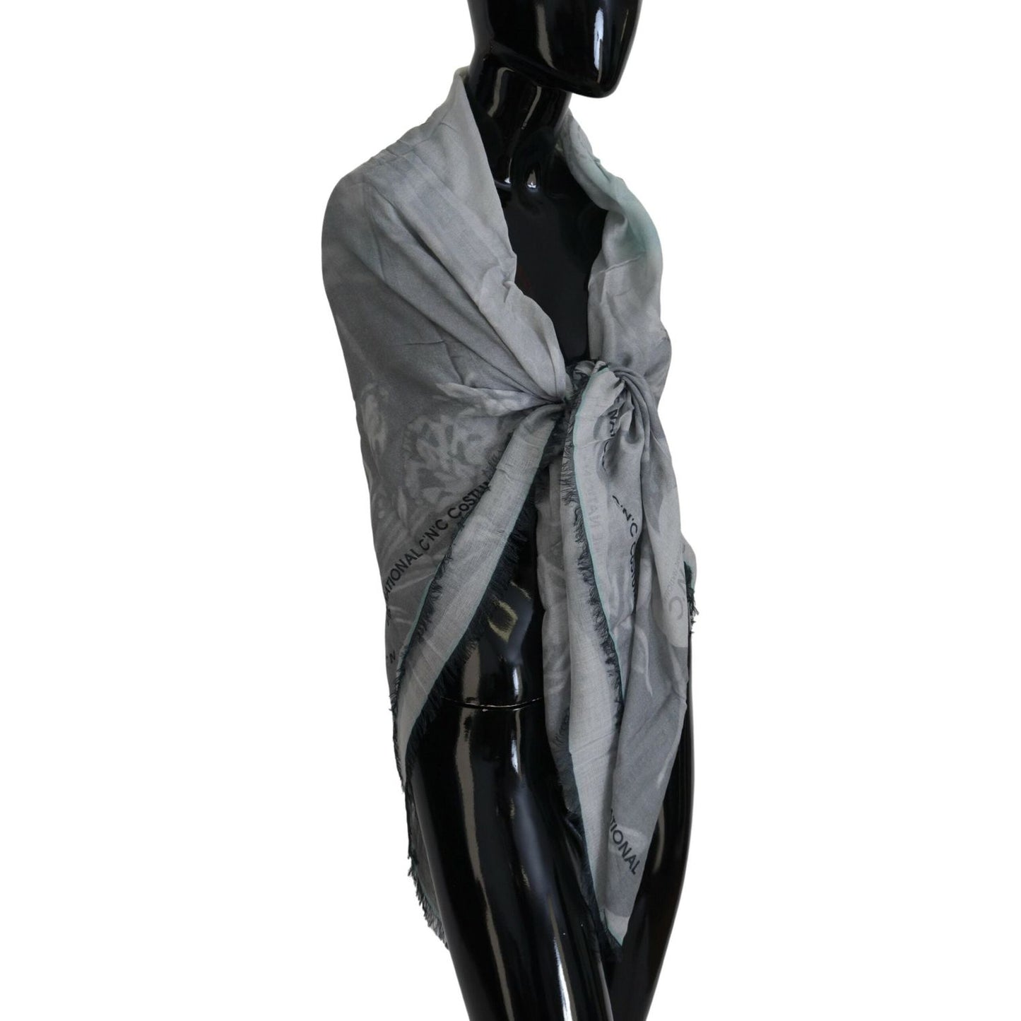 Costume National Chic Designer Grey Scarf with Fringes Costume National Dark Slate Gray