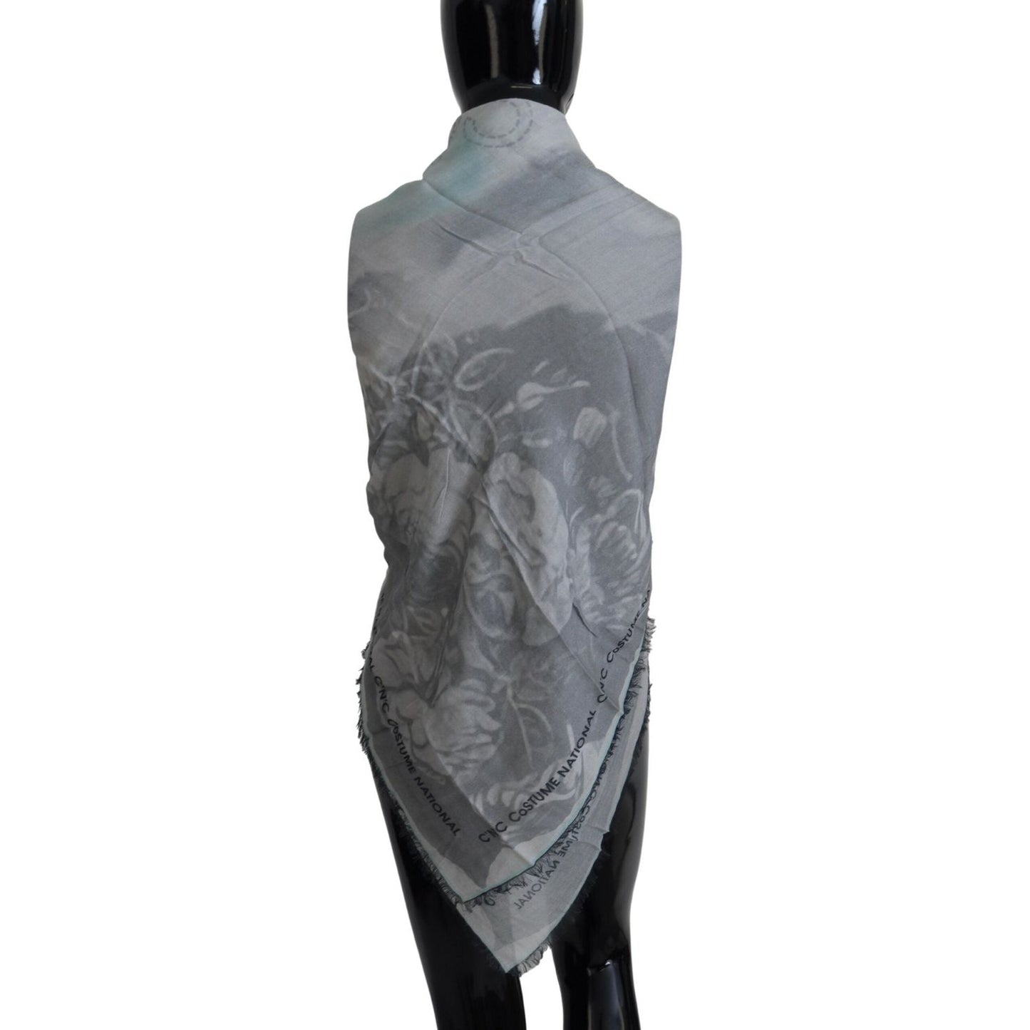 Costume National Chic Designer Grey Scarf with Fringes Costume National Dim Gray